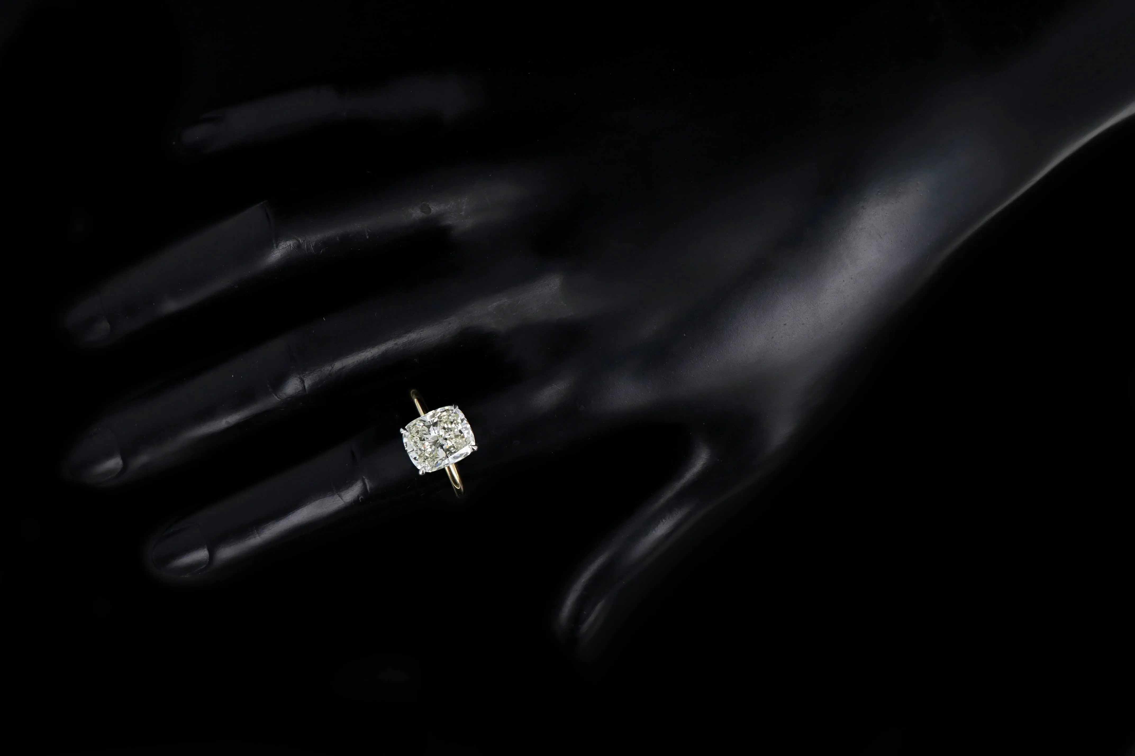 18K Yellow Gold & Platinum 5.26 Carat Cushion Cut Diamond Solitaire Engagement Ring GIA Certified