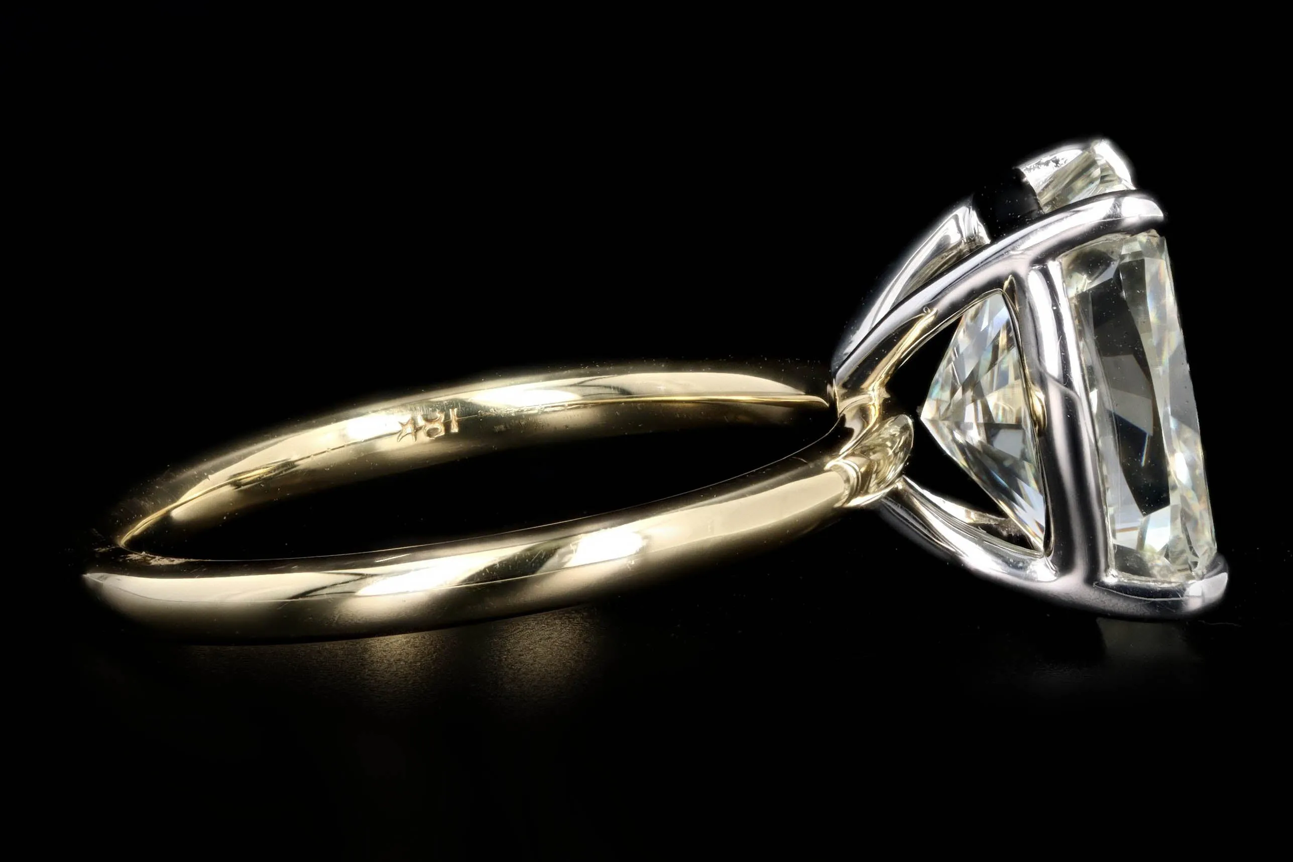 18K Yellow Gold & Platinum 5.26 Carat Cushion Cut Diamond Solitaire Engagement Ring GIA Certified