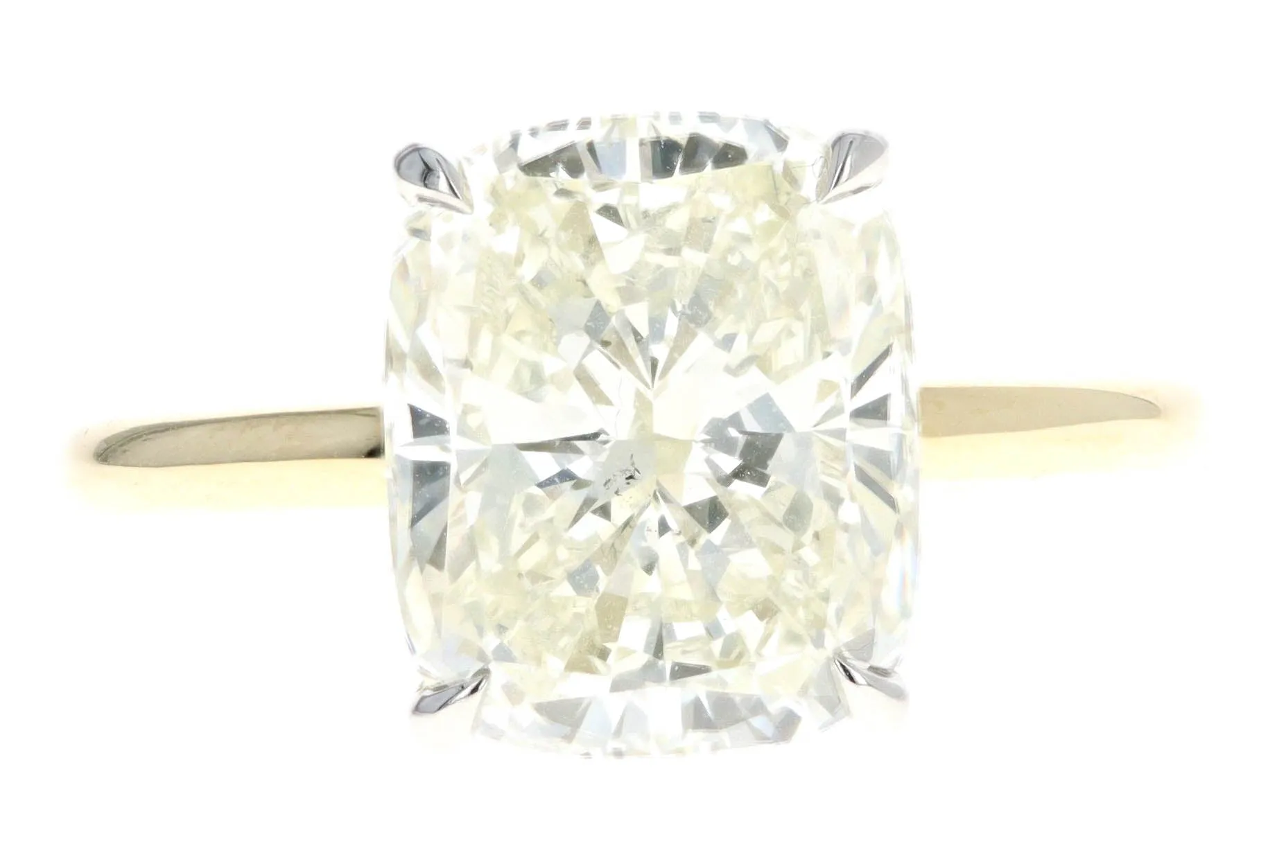 18K Yellow Gold & Platinum 5.26 Carat Cushion Cut Diamond Solitaire Engagement Ring GIA Certified