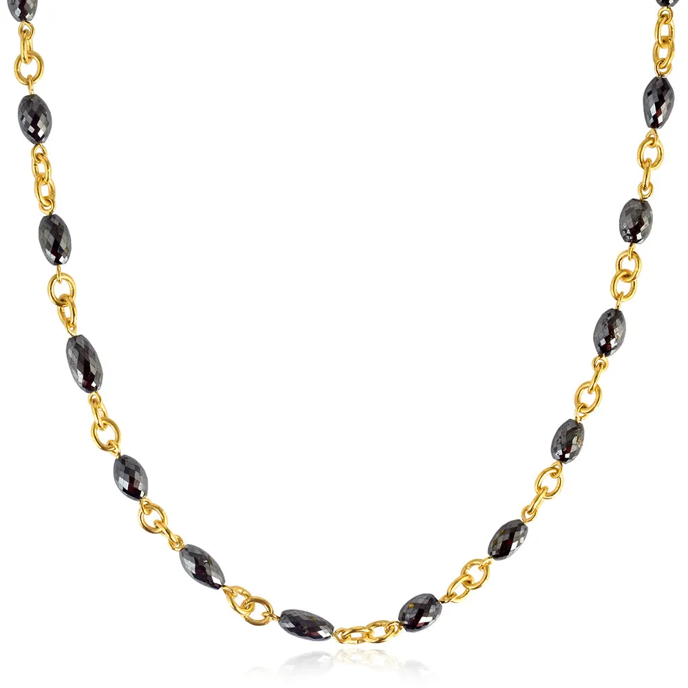 18K Yellow Gold Faceted Black Ice Diamond Designer Choker Necklace