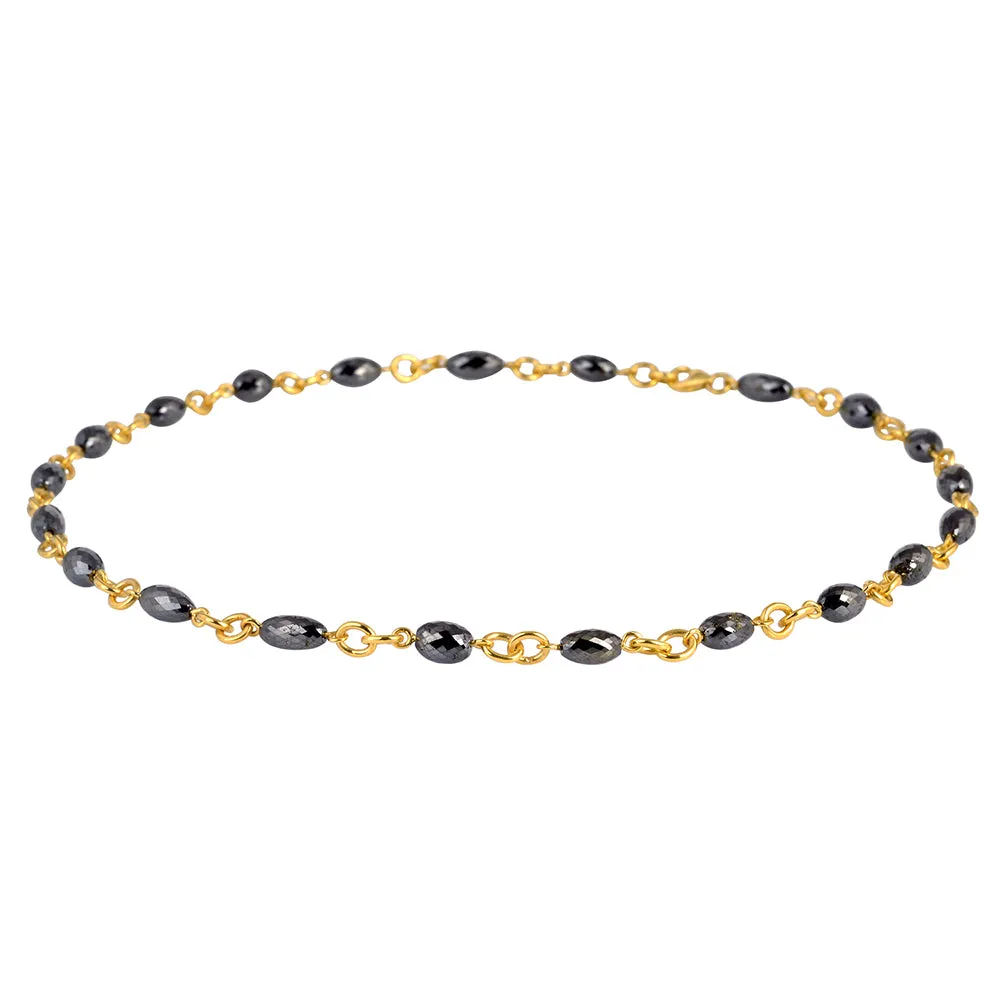 18K Yellow Gold Faceted Black Ice Diamond Designer Choker Necklace