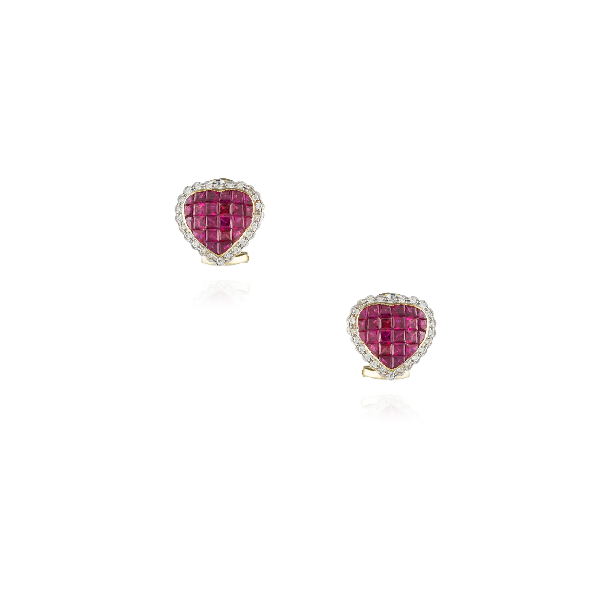 18K Yellow Gold Heart Shaped Ruby Earrings