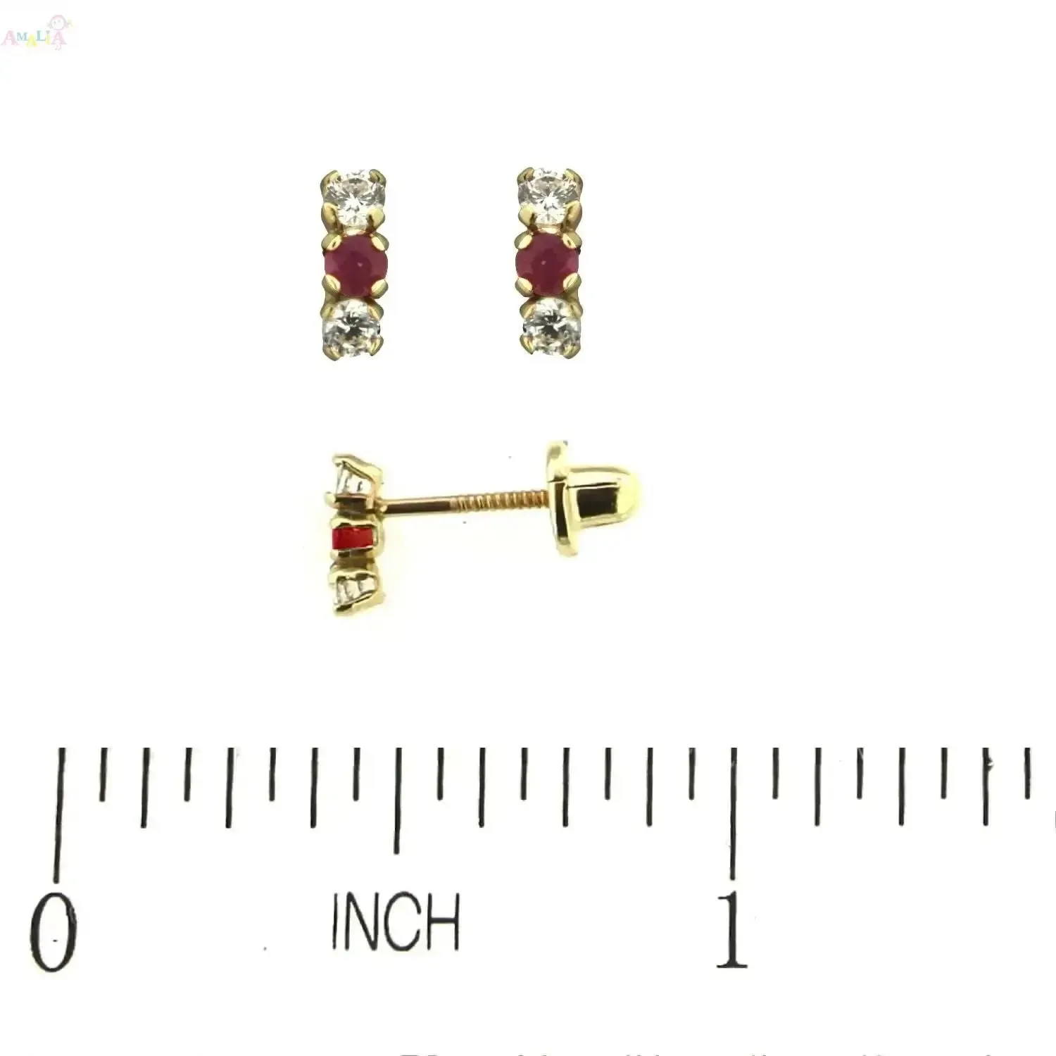 18K Yellow Gold Ruby and Zirconia Covered Screwback Earring