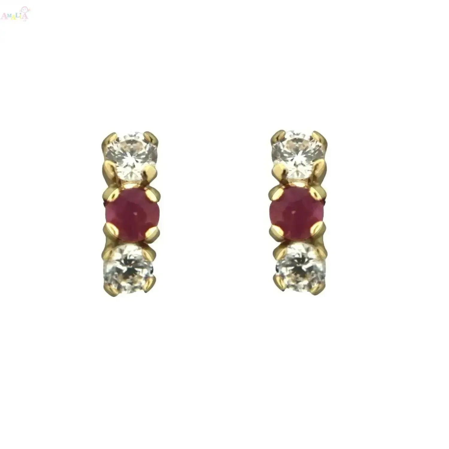18K Yellow Gold Ruby and Zirconia Covered Screwback Earring