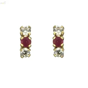 18K Yellow Gold Ruby and Zirconia Covered Screwback Earring