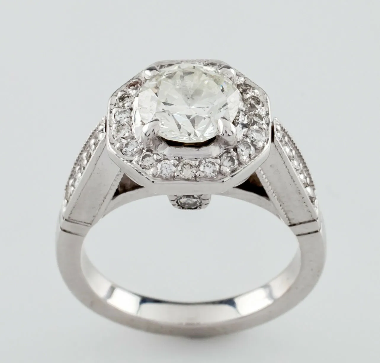 1.91 Carat Round Diamond Halo 18k White Gold Engagement Ring Size 5 GIA Cert