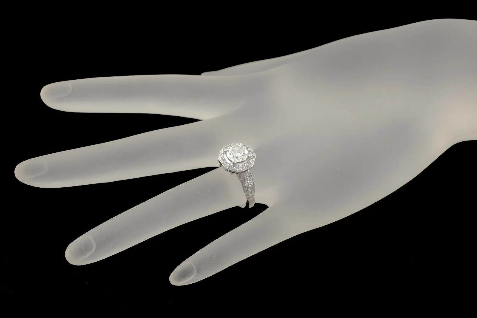 1.91 Carat Round Diamond Halo 18k White Gold Engagement Ring Size 5 GIA Cert