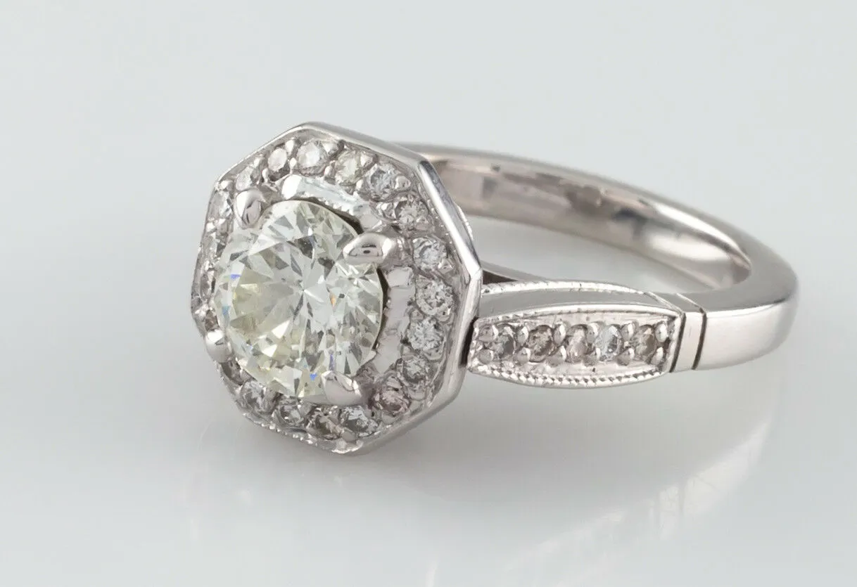 1.91 Carat Round Diamond Halo 18k White Gold Engagement Ring Size 5 GIA Cert
