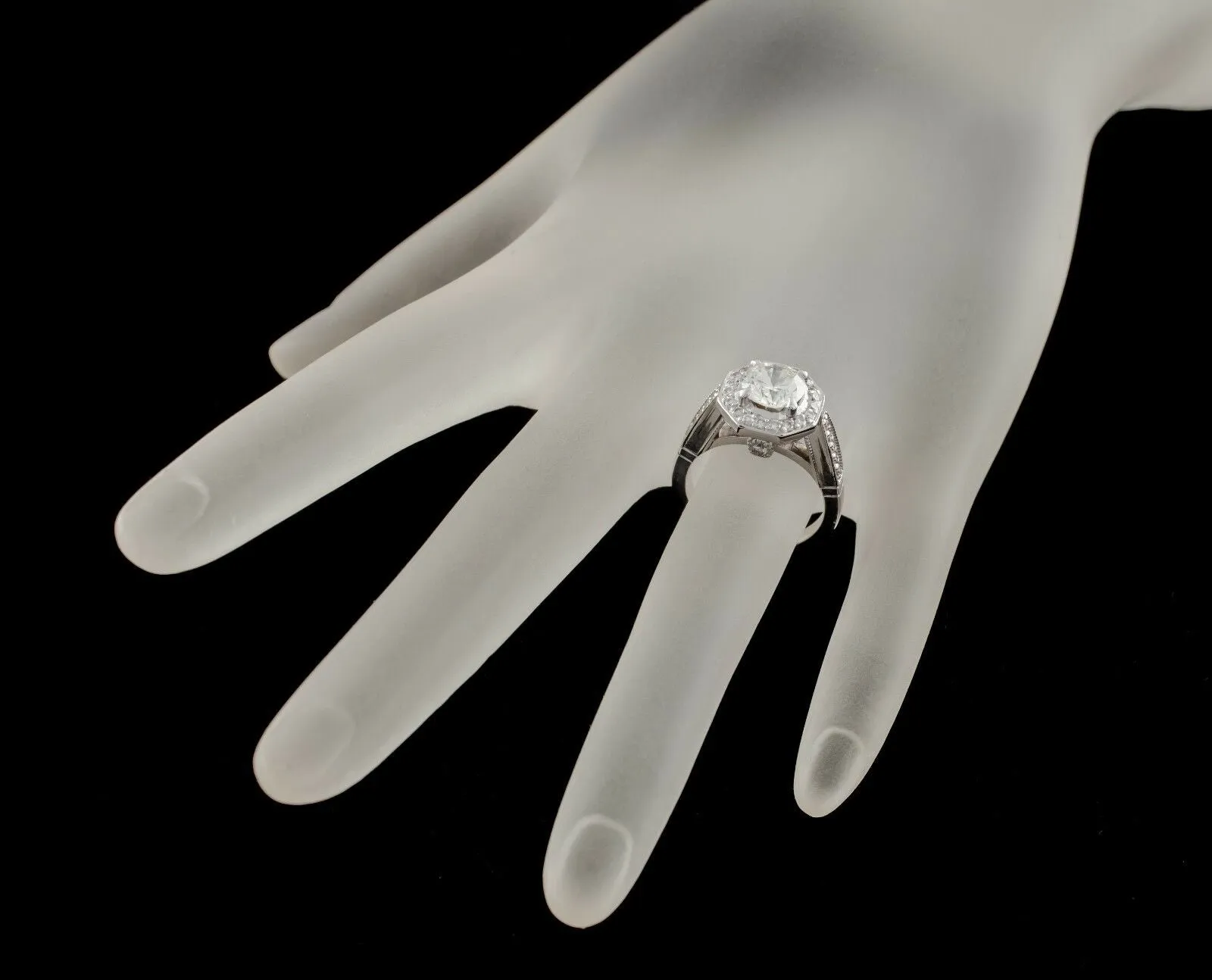 1.91 Carat Round Diamond Halo 18k White Gold Engagement Ring Size 5 GIA Cert
