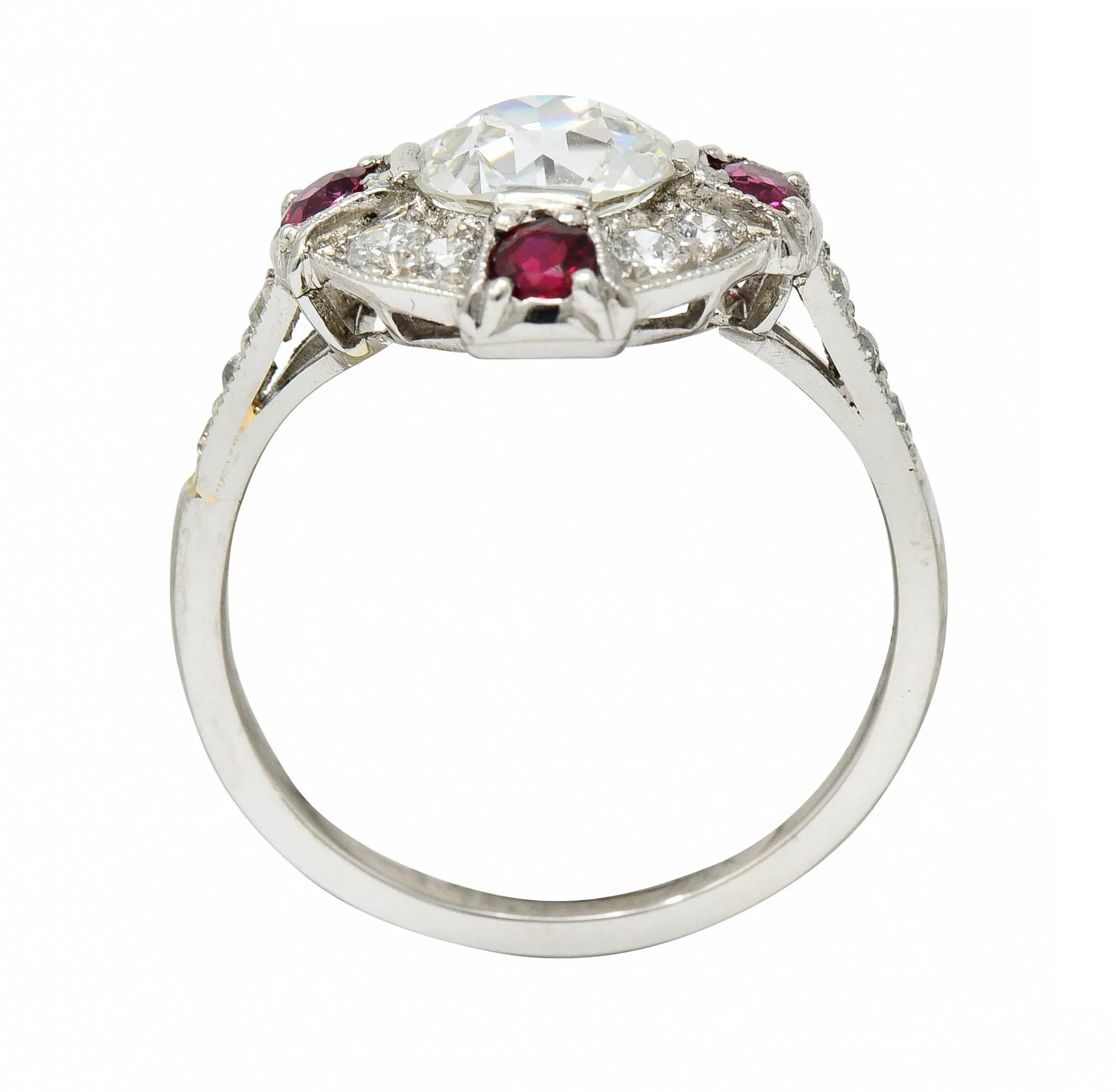 1930's Art Deco 2.32 CTW Diamond Ruby Platinum Halo Ring GIA