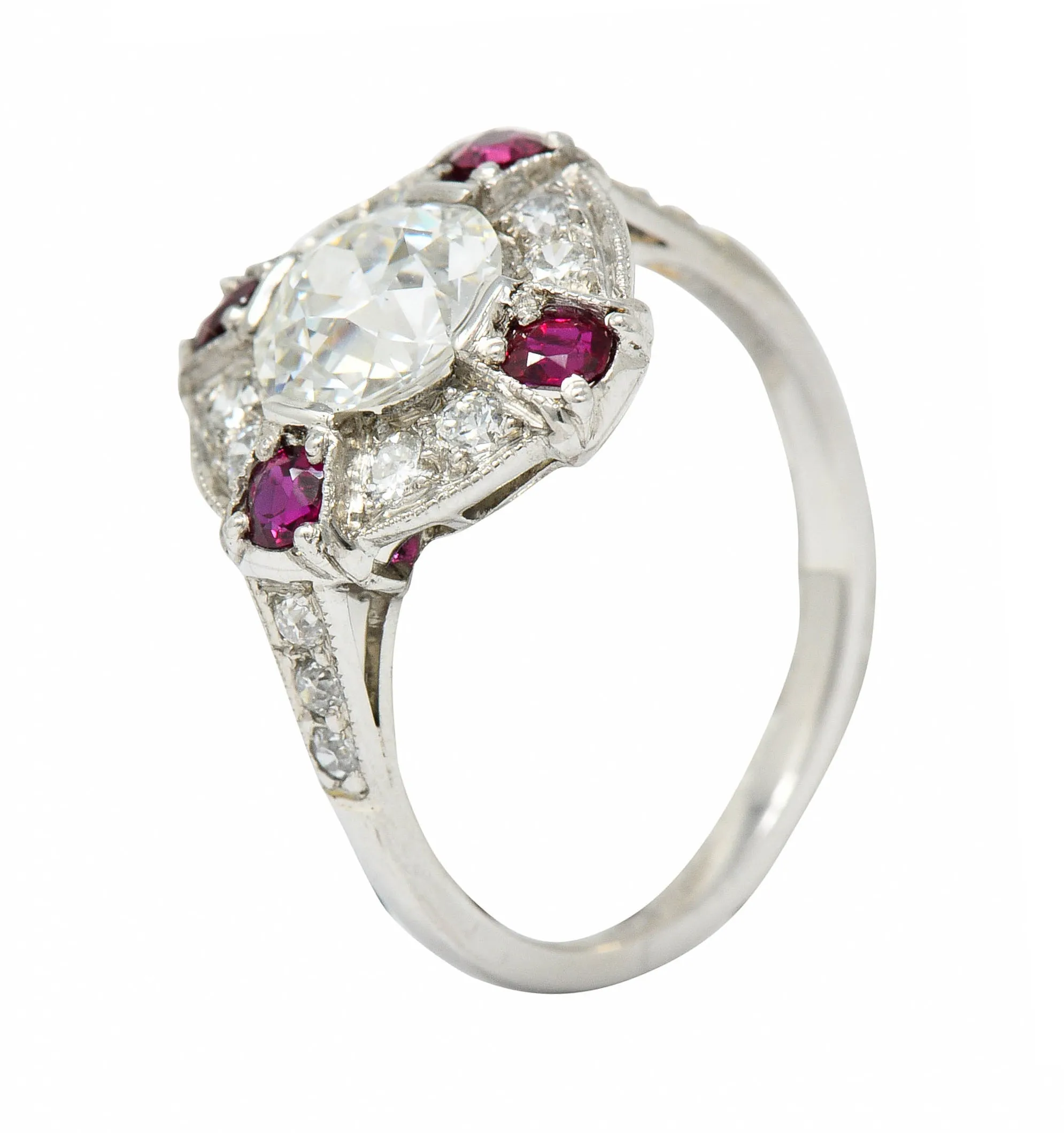1930's Art Deco 2.32 CTW Diamond Ruby Platinum Halo Ring GIA