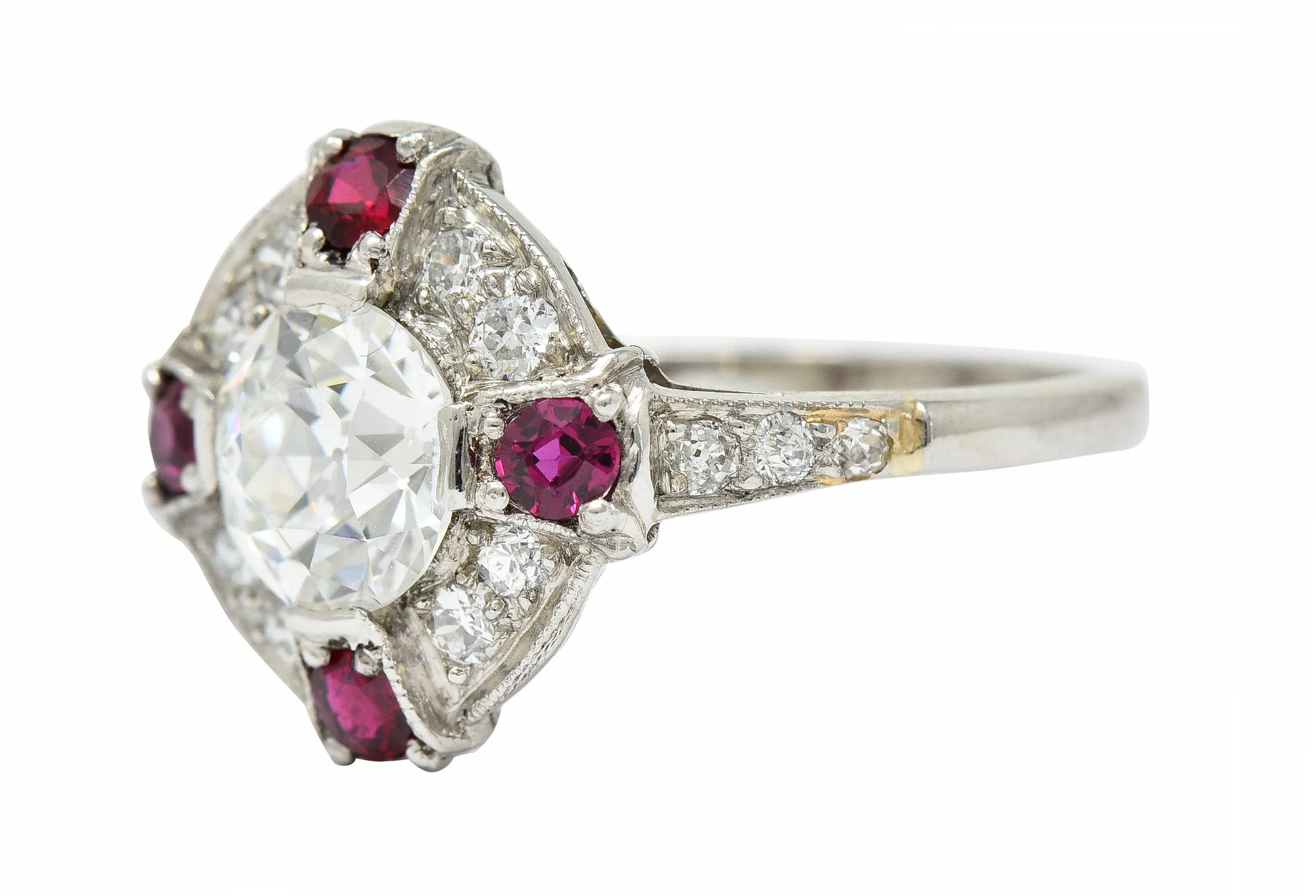 1930's Art Deco 2.32 CTW Diamond Ruby Platinum Halo Ring GIA