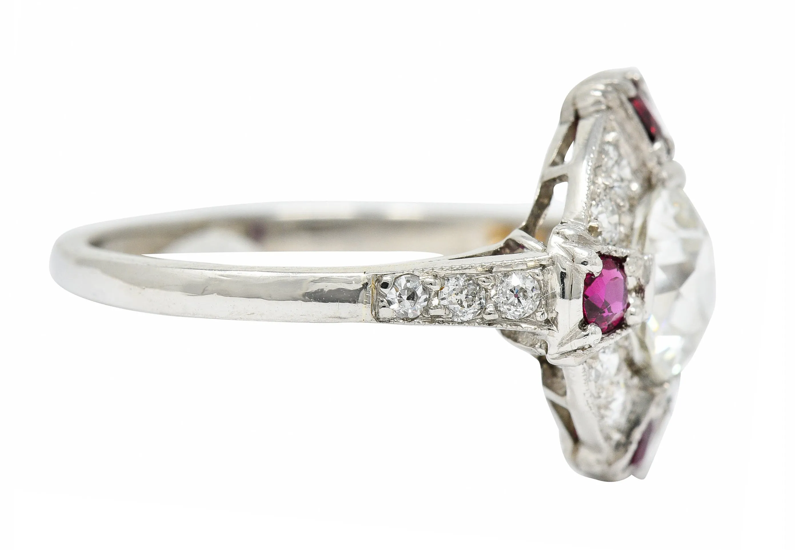 1930's Art Deco 2.32 CTW Diamond Ruby Platinum Halo Ring GIA