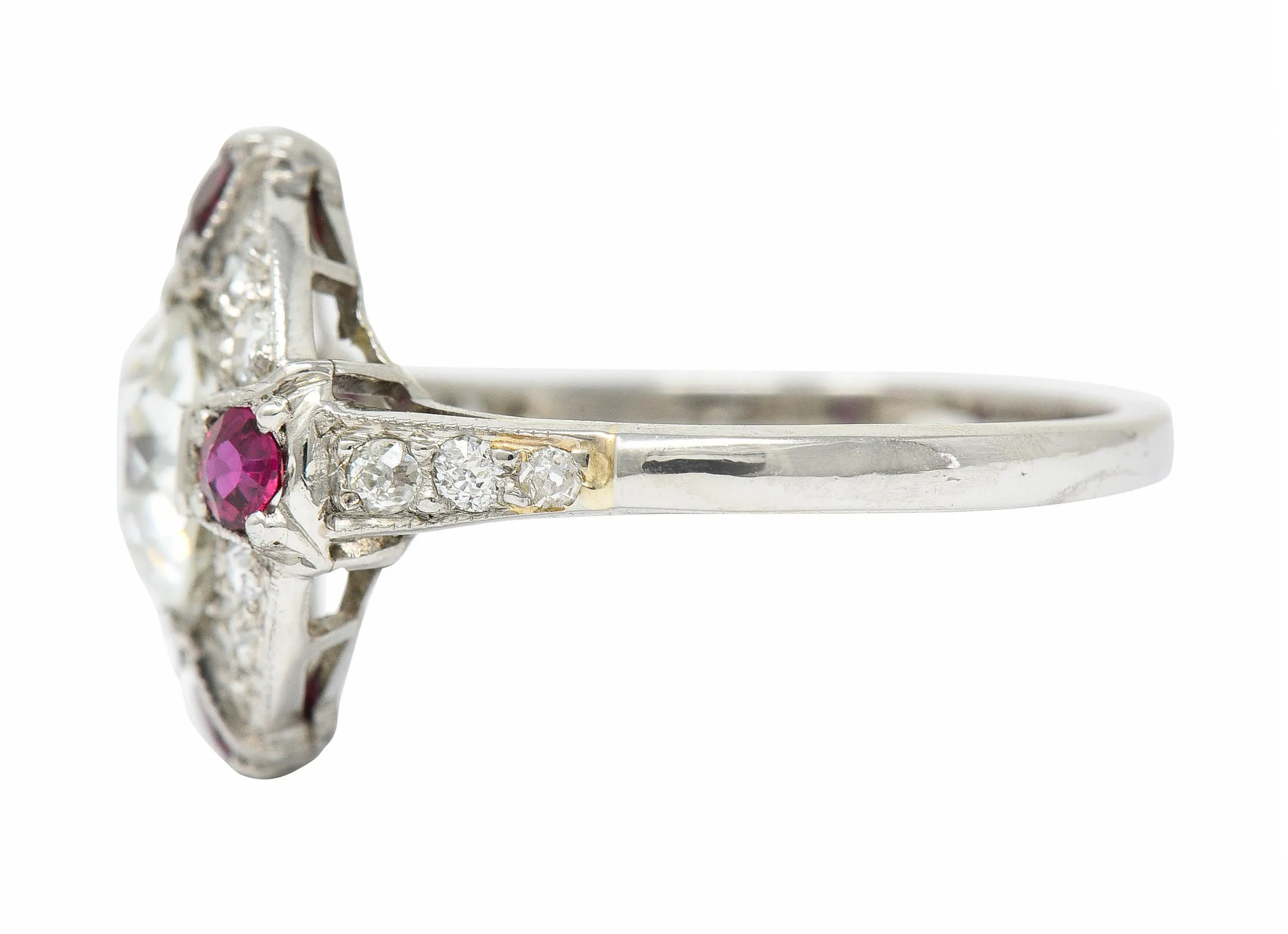 1930's Art Deco 2.32 CTW Diamond Ruby Platinum Halo Ring GIA
