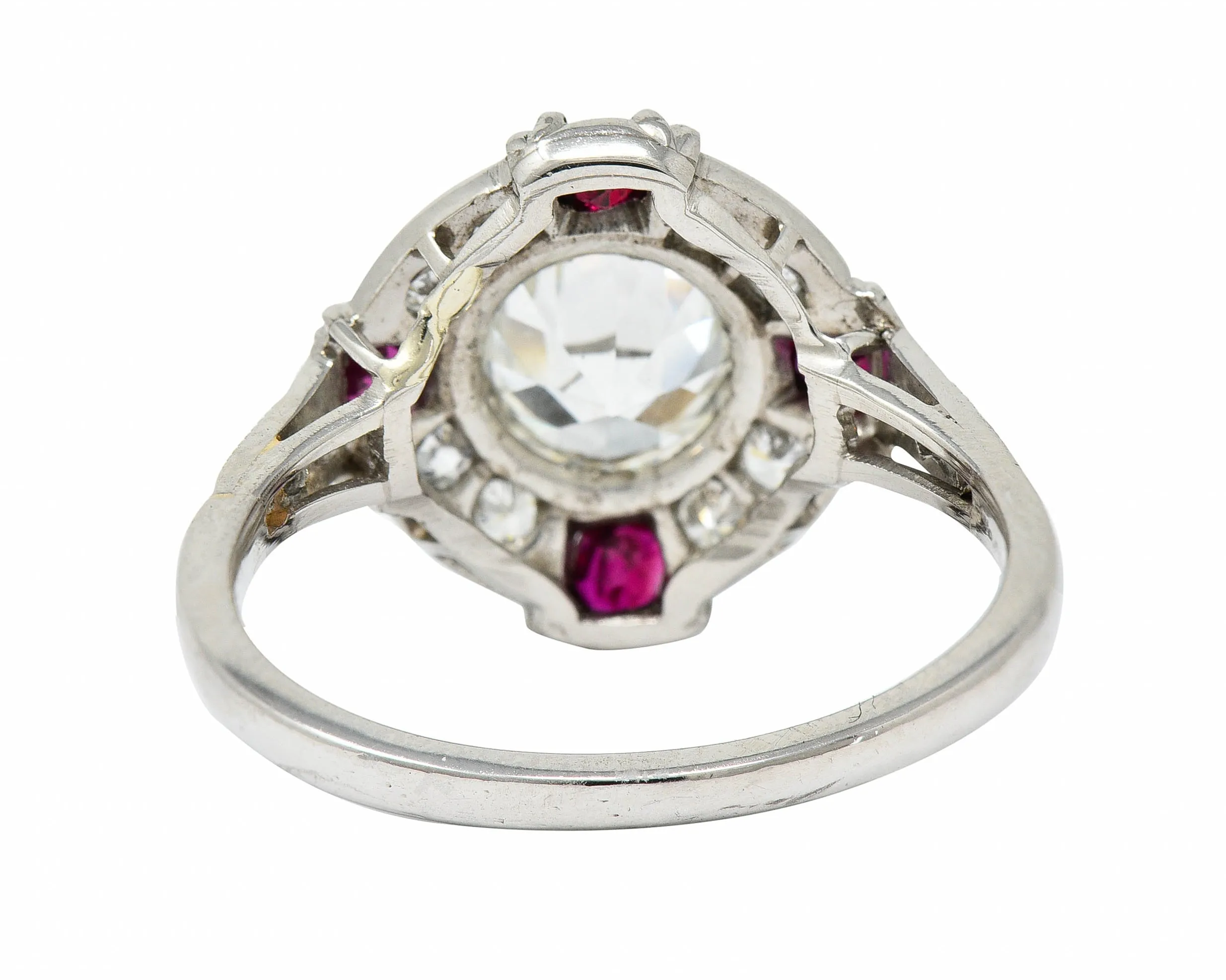1930's Art Deco 2.32 CTW Diamond Ruby Platinum Halo Ring GIA
