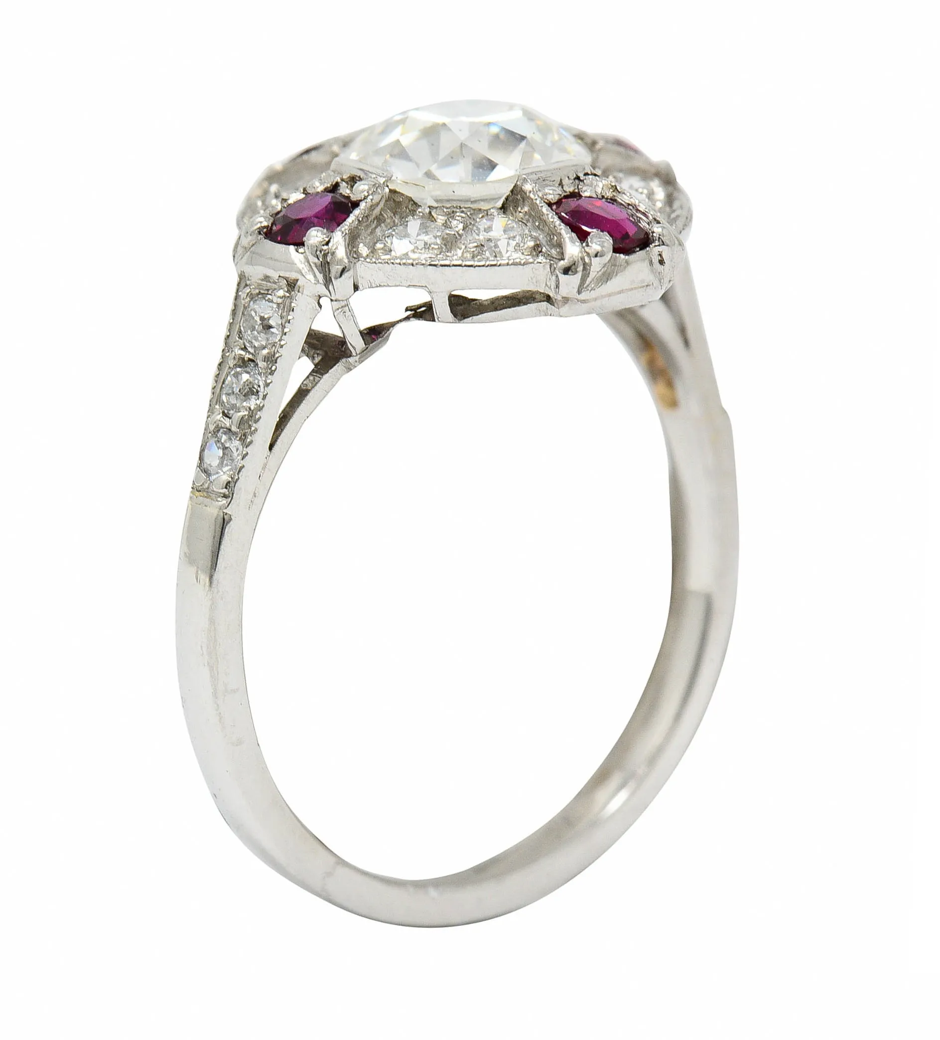 1930's Art Deco 2.32 CTW Diamond Ruby Platinum Halo Ring GIA