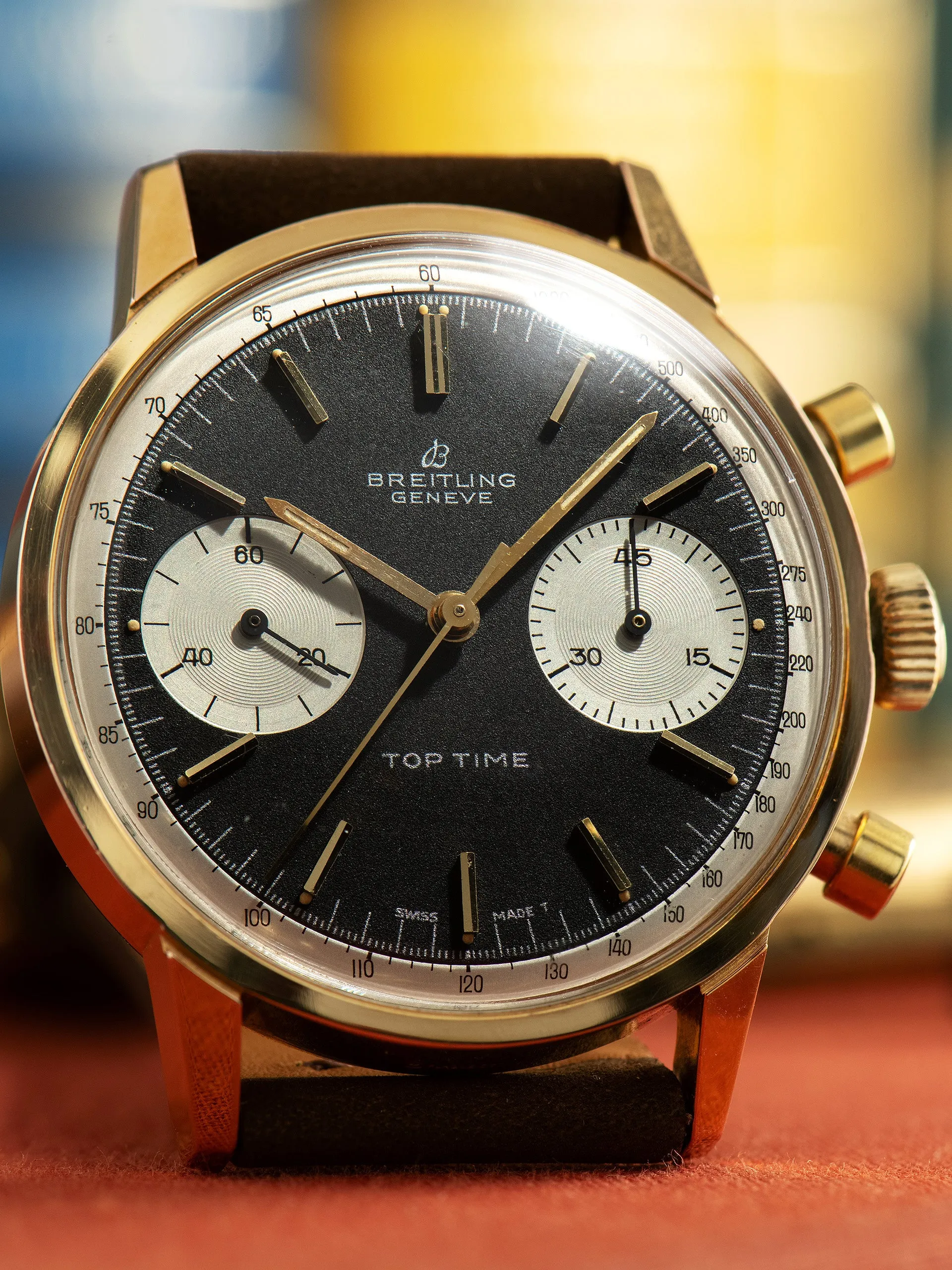 1967 Breitling Top Time Chronograph Gold-Plated (Ref. 2000) Black "Reverse Panda" Dial