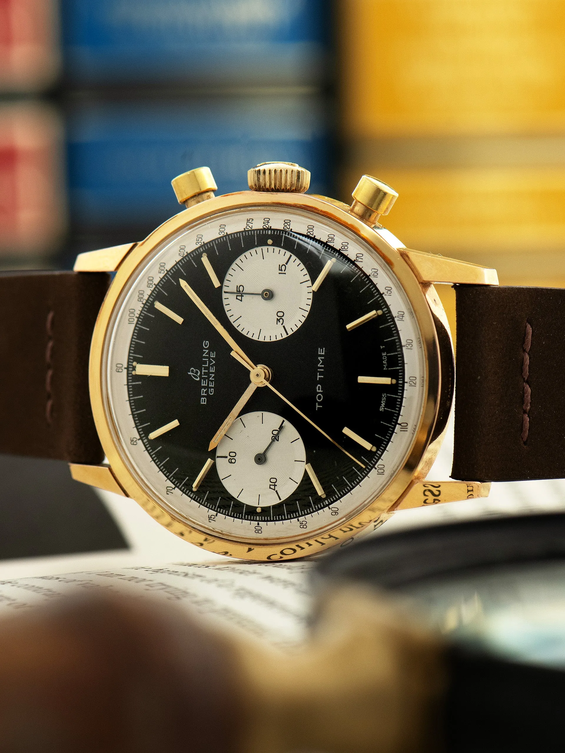 1967 Breitling Top Time Chronograph Gold-Plated (Ref. 2000) Black "Reverse Panda" Dial