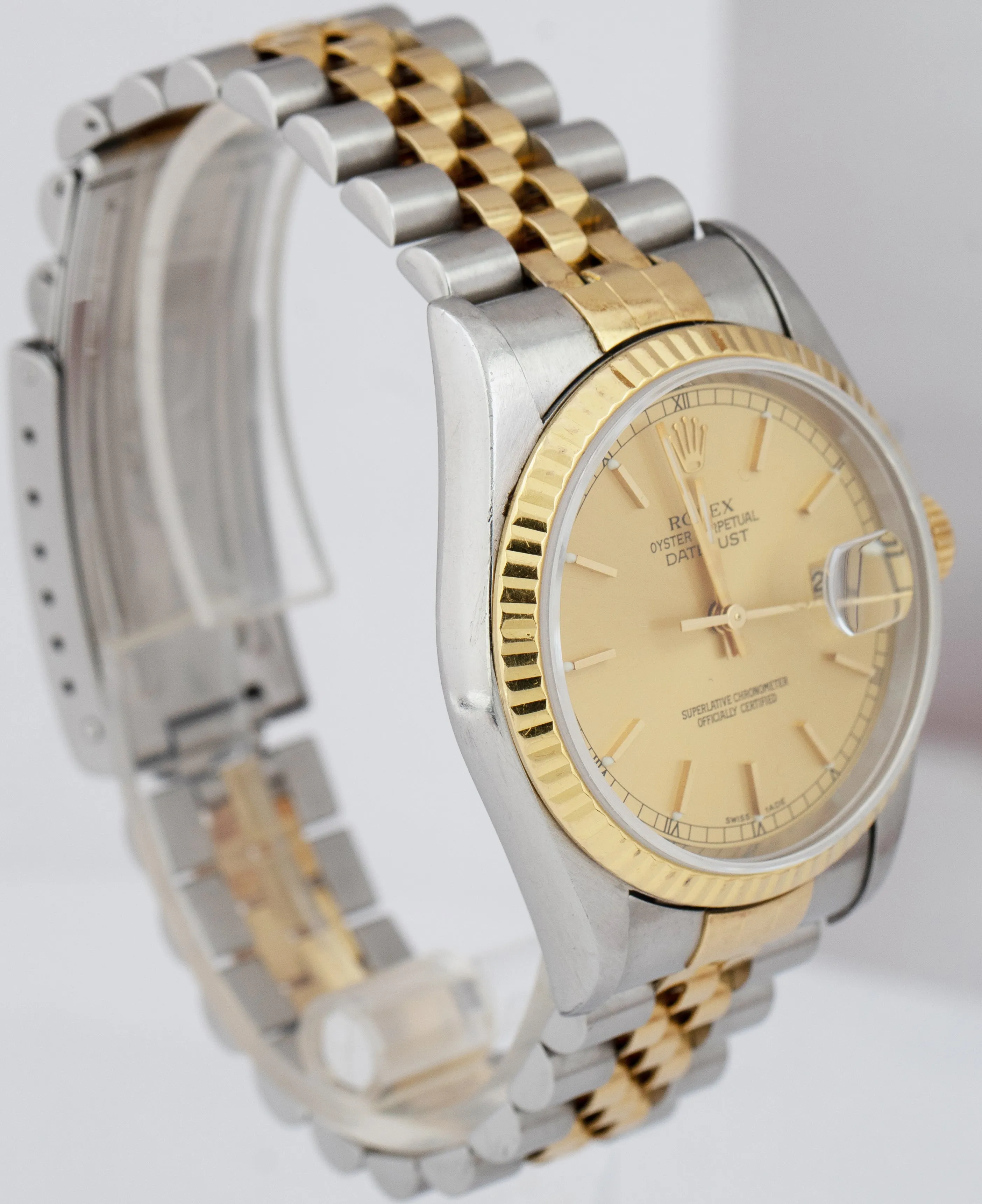 1996 Rolex DateJust 36mm 18K Yellow Gold Stainless Champagne B P Watch 16233