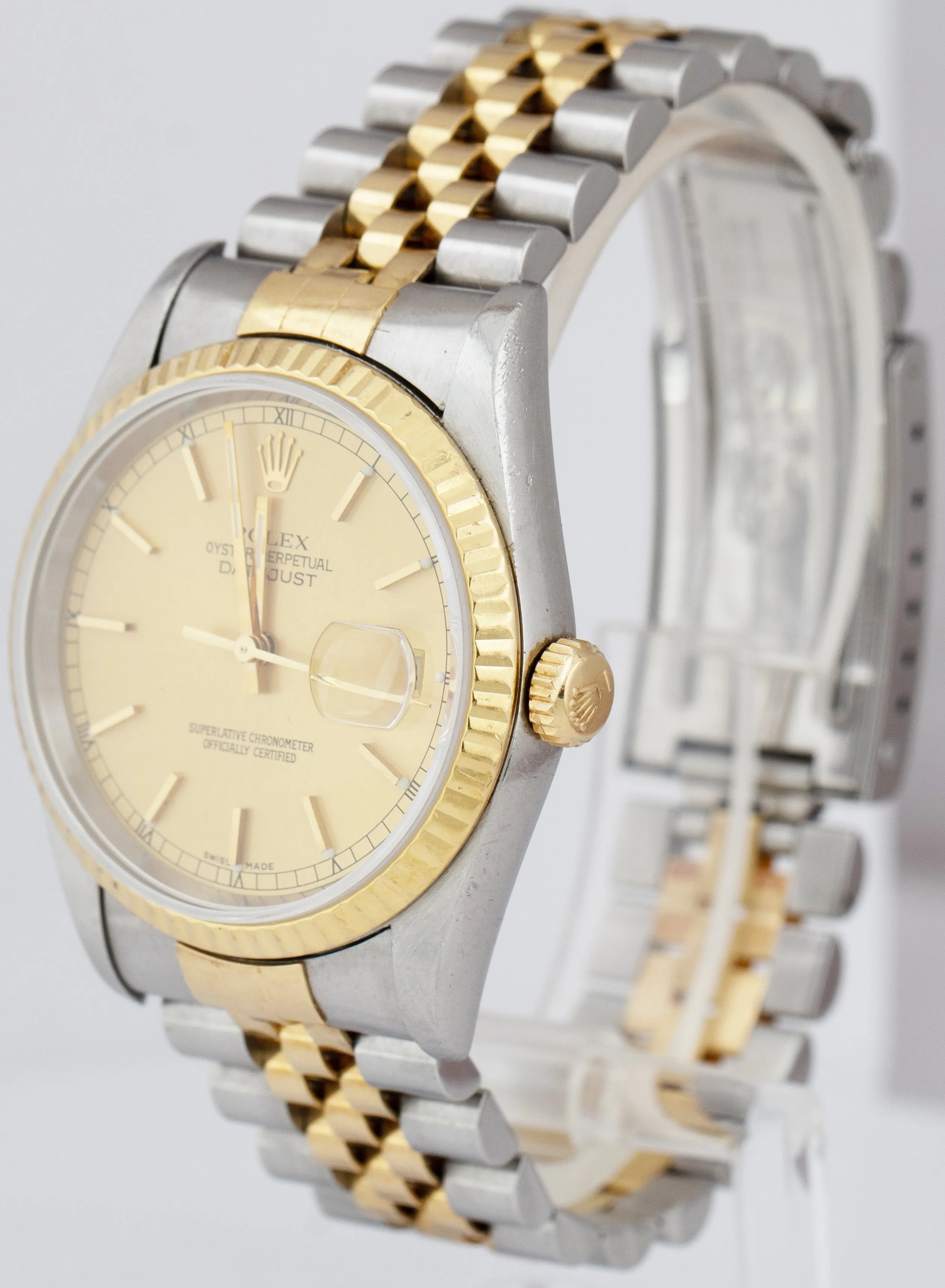 1996 Rolex DateJust 36mm 18K Yellow Gold Stainless Champagne B P Watch 16233