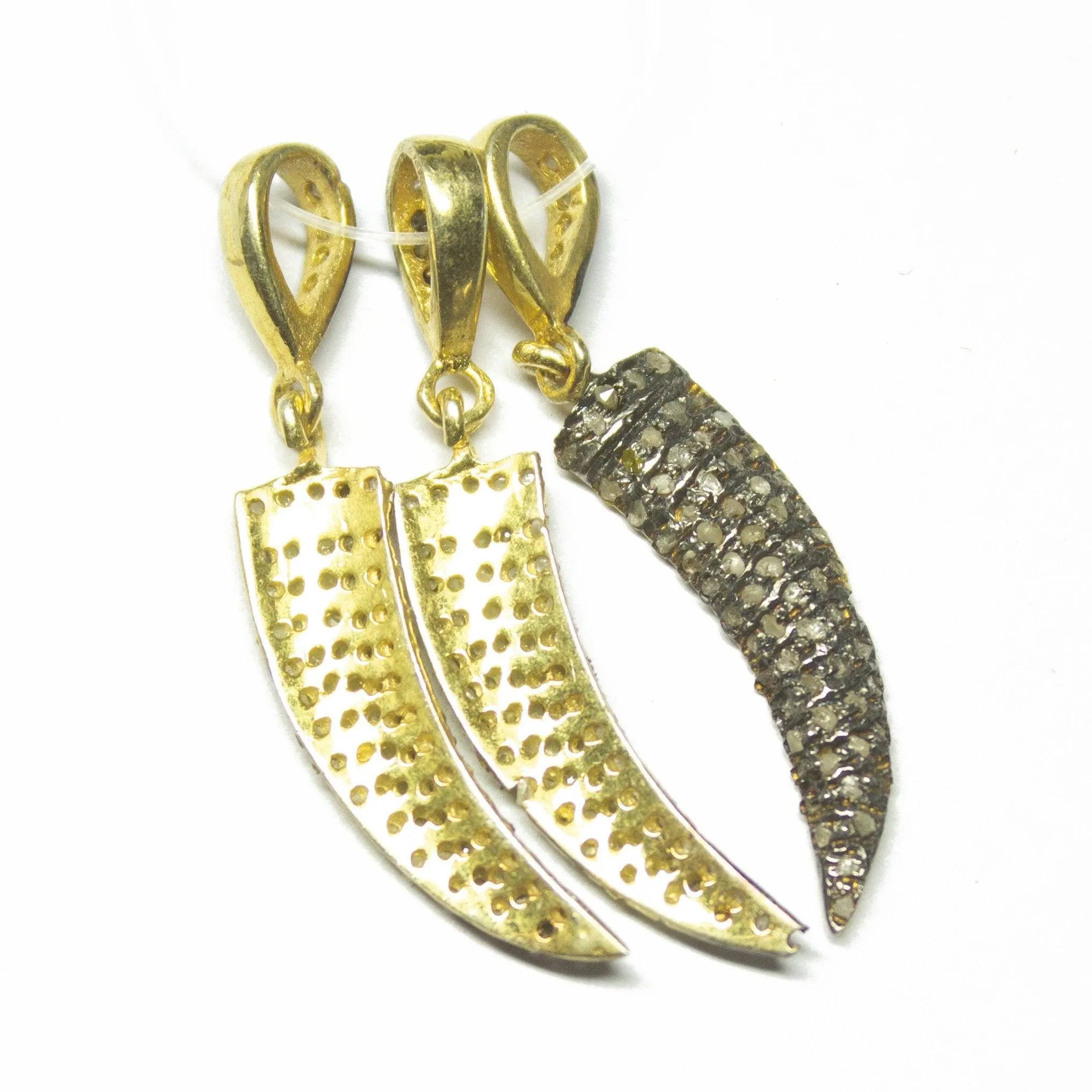 1pc Dagger Pave Diamond 925 Sterling Silver Gold Vermeil Charm Pendant 35mm x 6mm