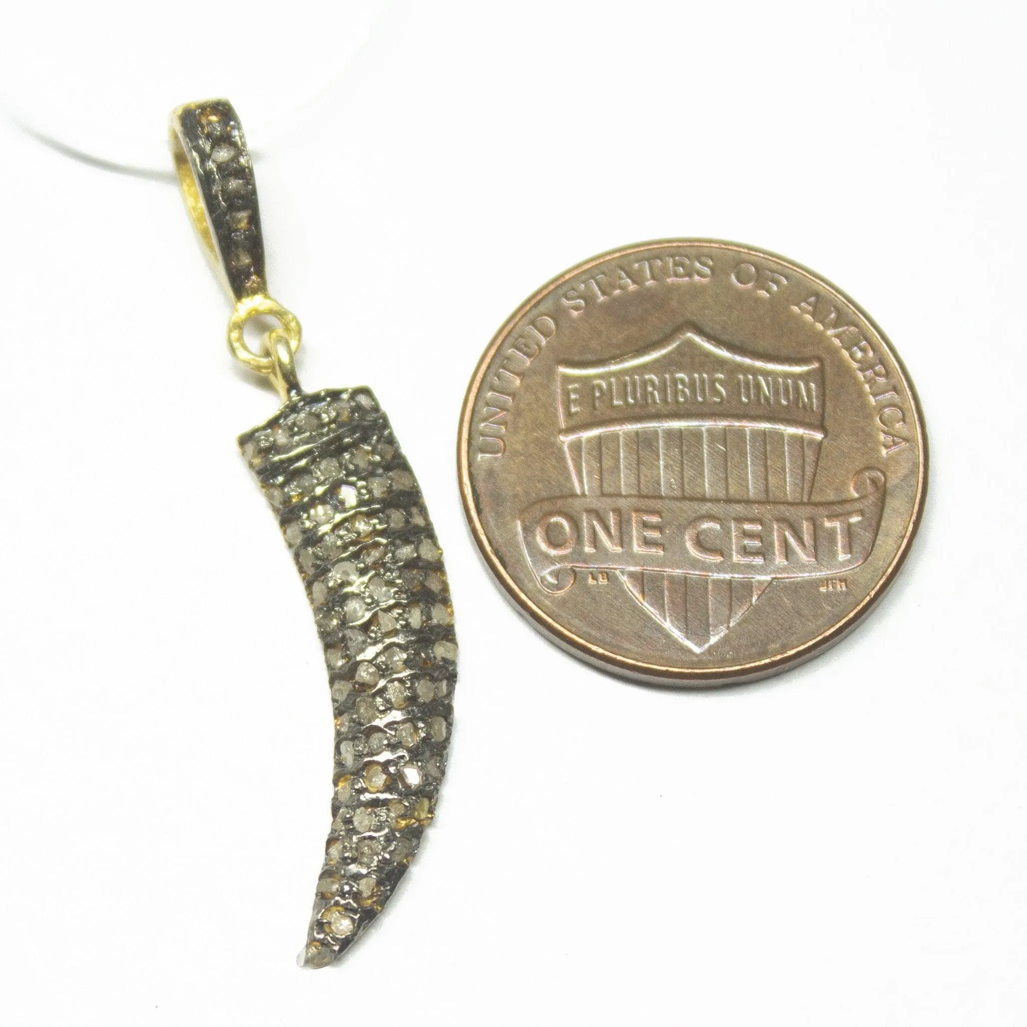 1pc Dagger Pave Diamond 925 Sterling Silver Gold Vermeil Charm Pendant 35mm x 6mm