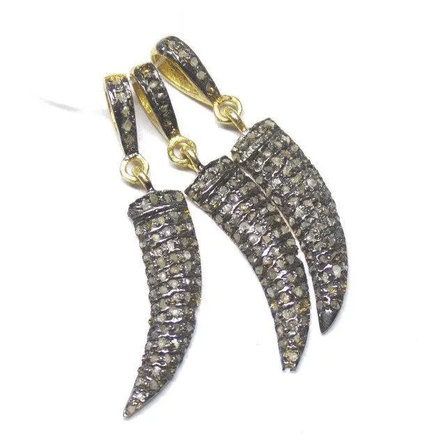 1pc Dagger Pave Diamond 925 Sterling Silver Gold Vermeil Charm Pendant 35mm x 6mm