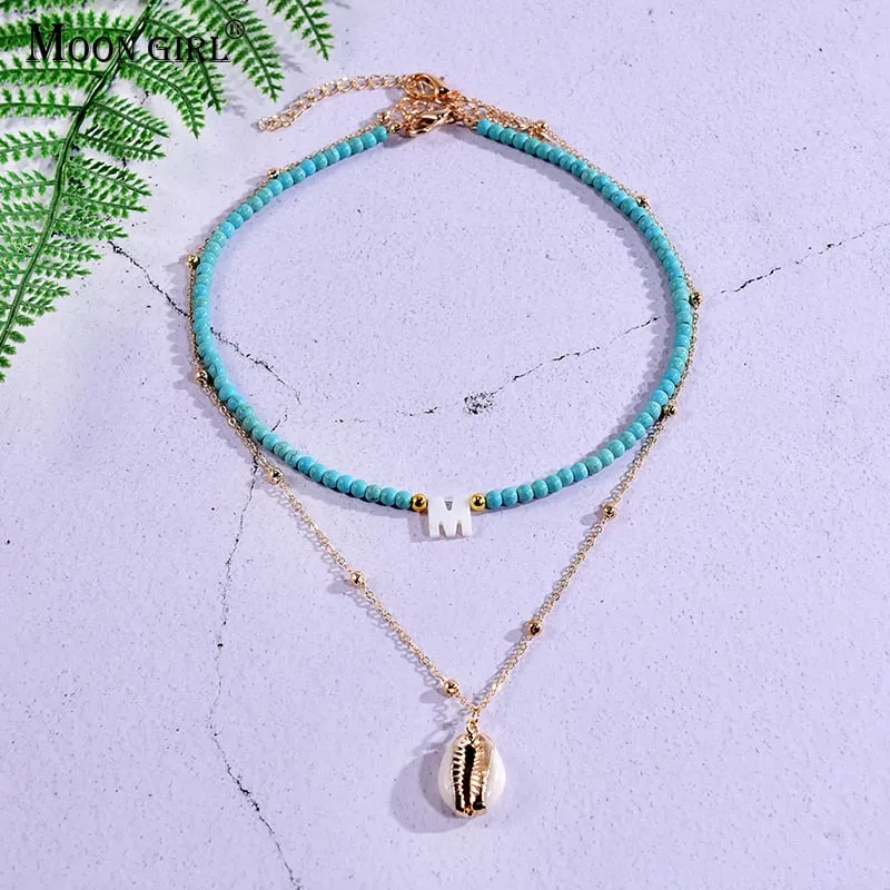 2 Pieces Custom Letter Shell Pendant Necklace for Women