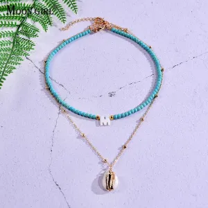 2 Pieces Custom Letter Shell Pendant Necklace for Women