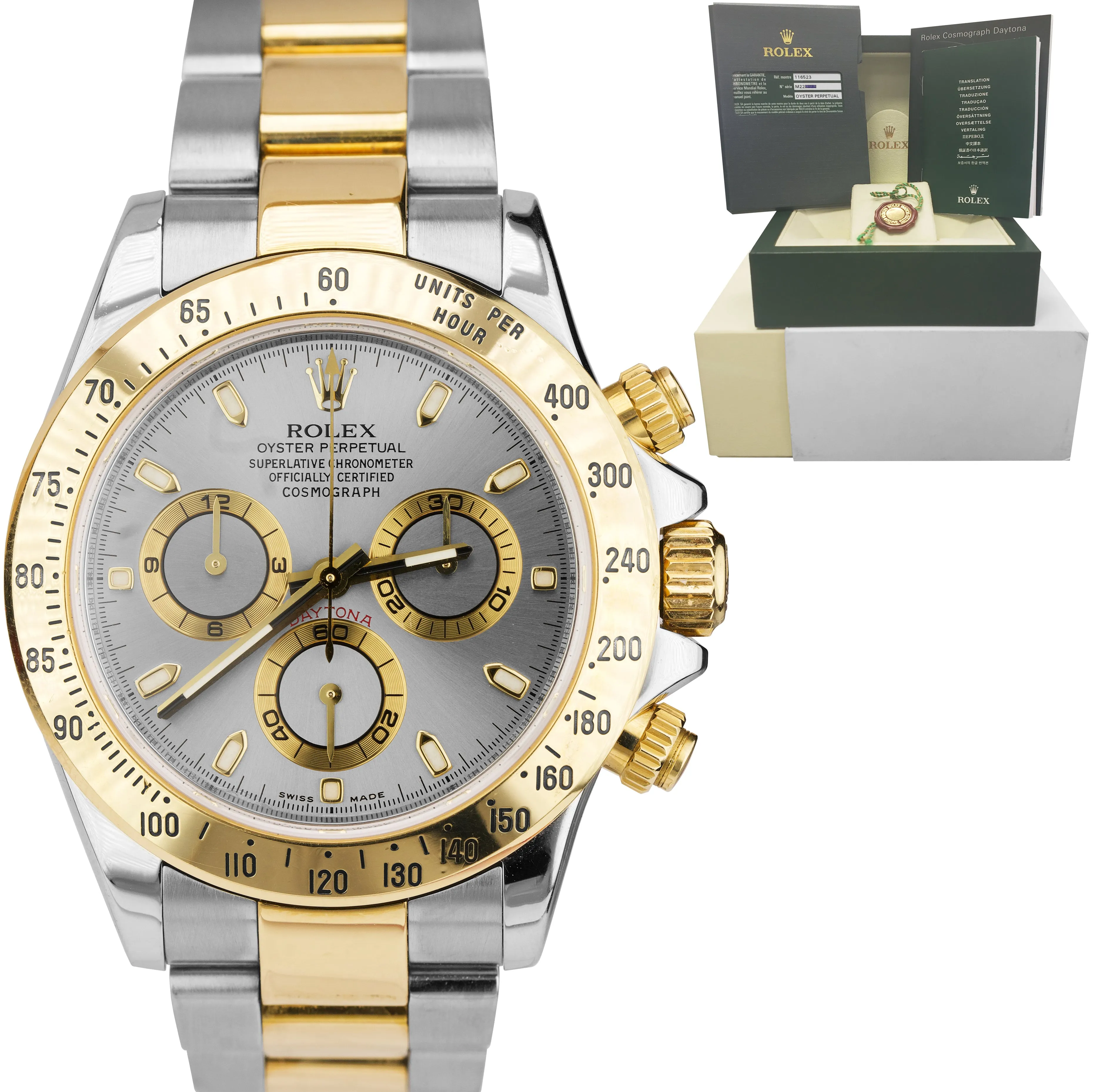 2008 ENGRAVED Rolex Daytona Cosmograph Slate Gray 40mm Two Tone Watch 116523