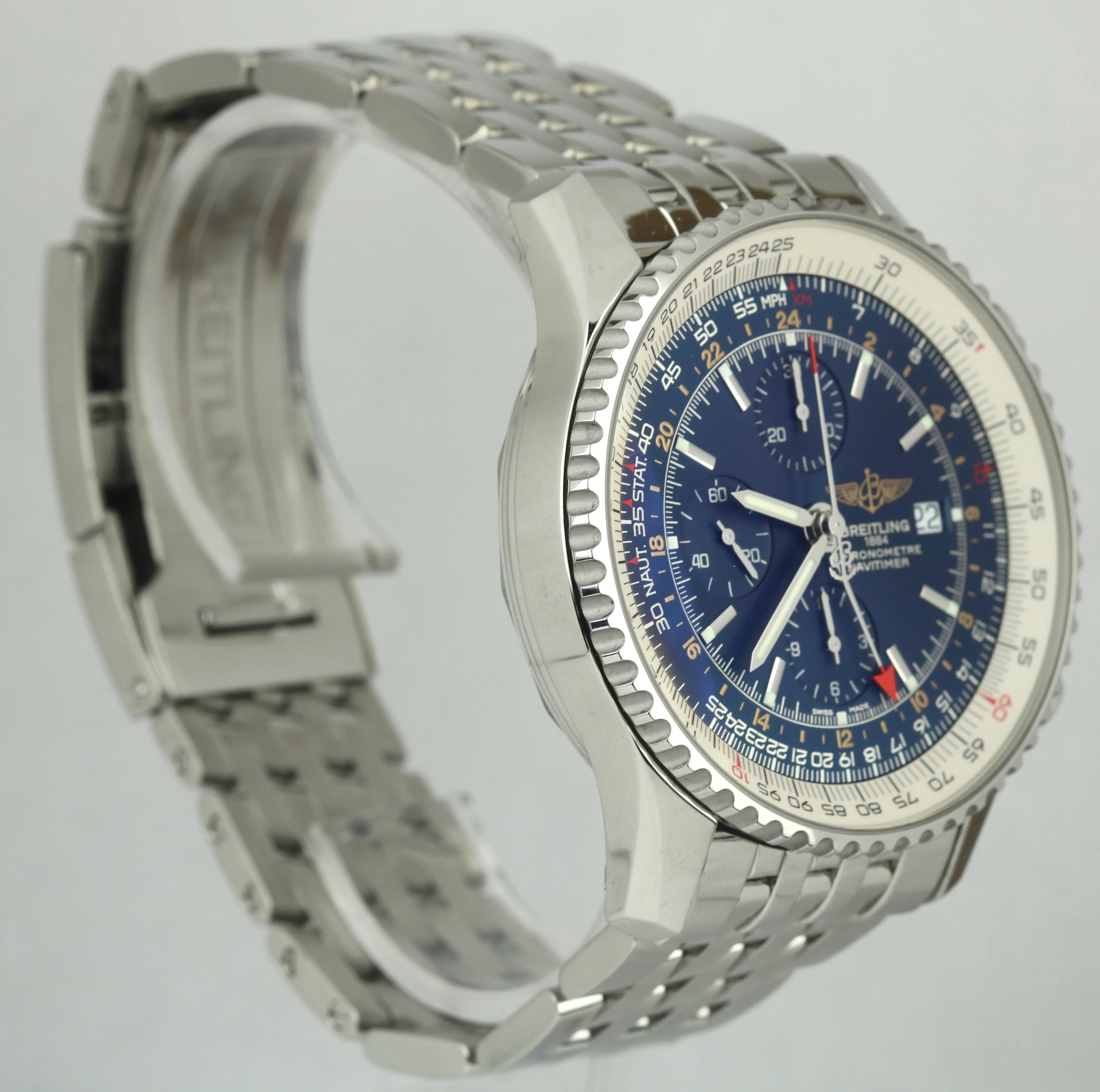 2018 Breitling Navitimer World GMT Stainless Blue 46mm A24322 Chronograph Watch