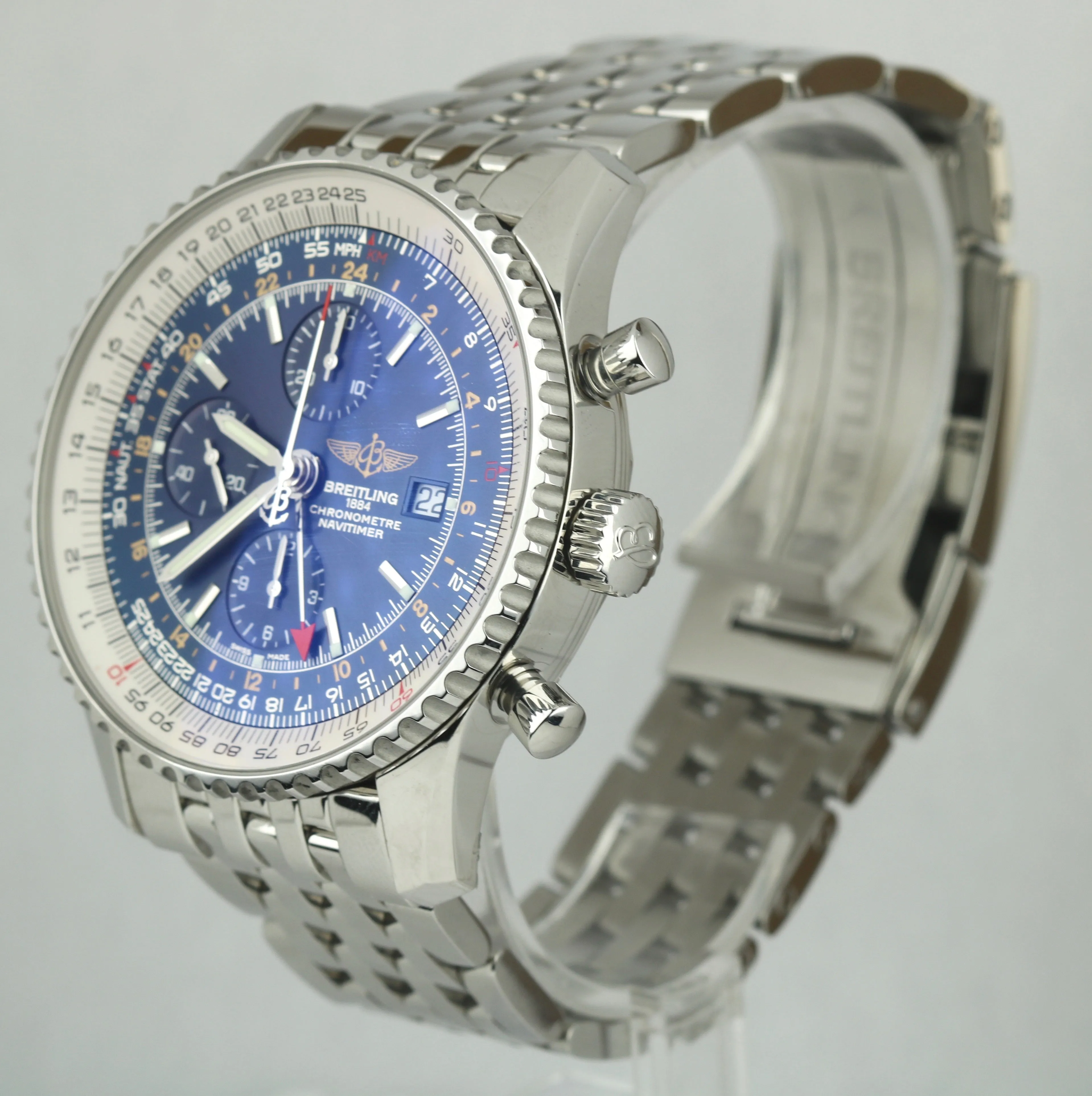 2018 Breitling Navitimer World GMT Stainless Blue 46mm A24322 Chronograph Watch