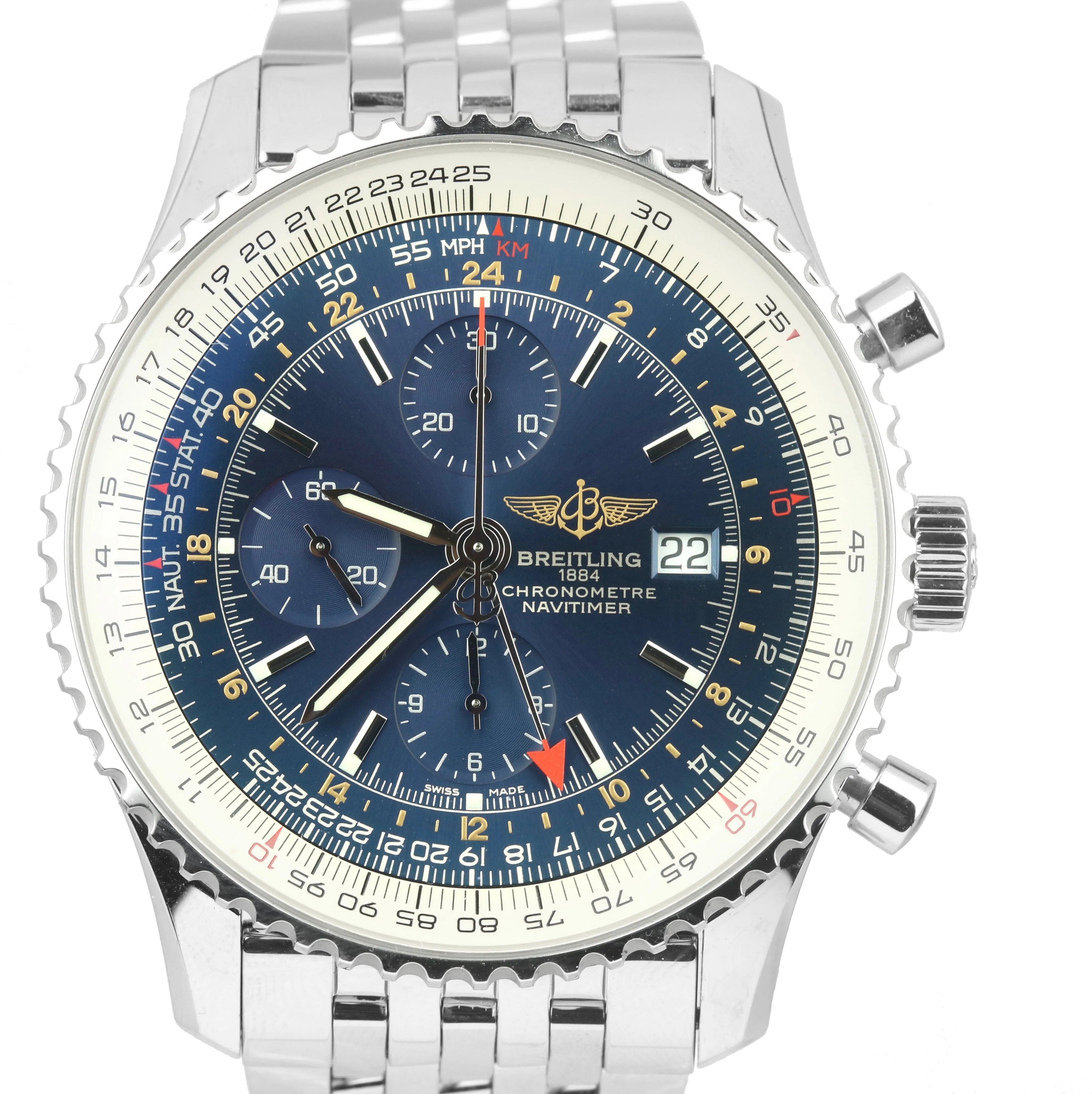 2018 Breitling Navitimer World GMT Stainless Blue 46mm A24322 Chronograph Watch