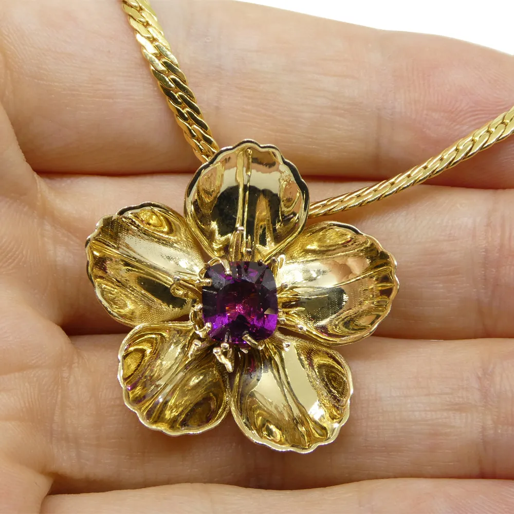 2.01ct Cushion Purple Garnet Pendant set in 14k Yellow Gold, designed by Michael Starnino