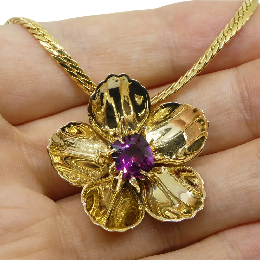 2.01ct Cushion Purple Garnet Pendant set in 14k Yellow Gold, designed by Michael Starnino