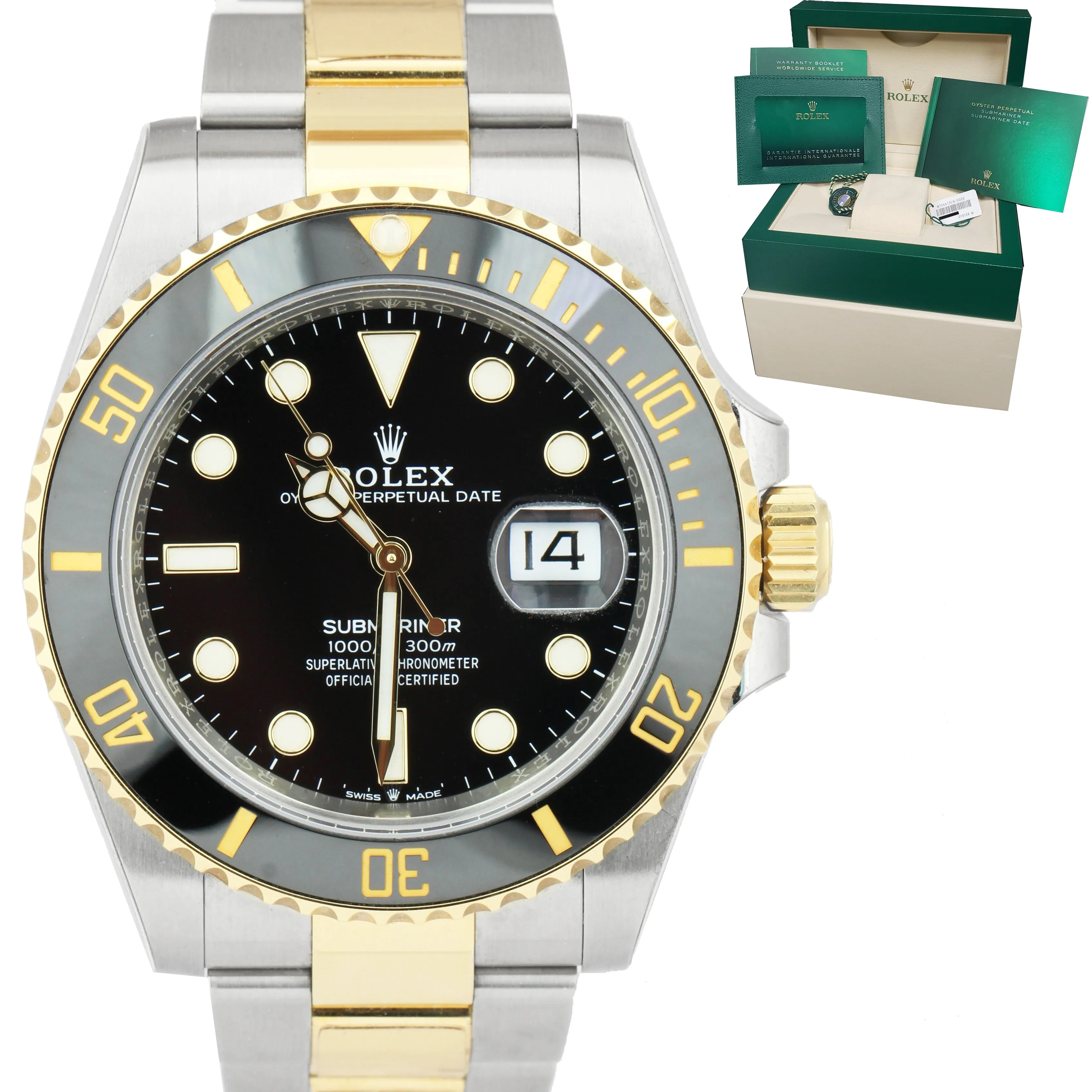 2021 Rolex Submariner Date 41mm Ceramic Two-Tone Gold Black Watch 126613 LN