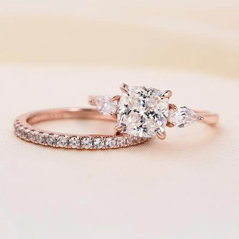 2.0ct Cushion Cut Three Stone Wedding Set