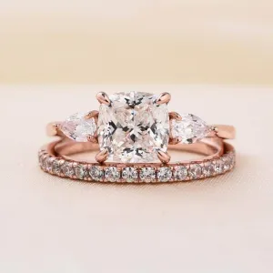 2.0ct Cushion Cut Three Stone Wedding Set