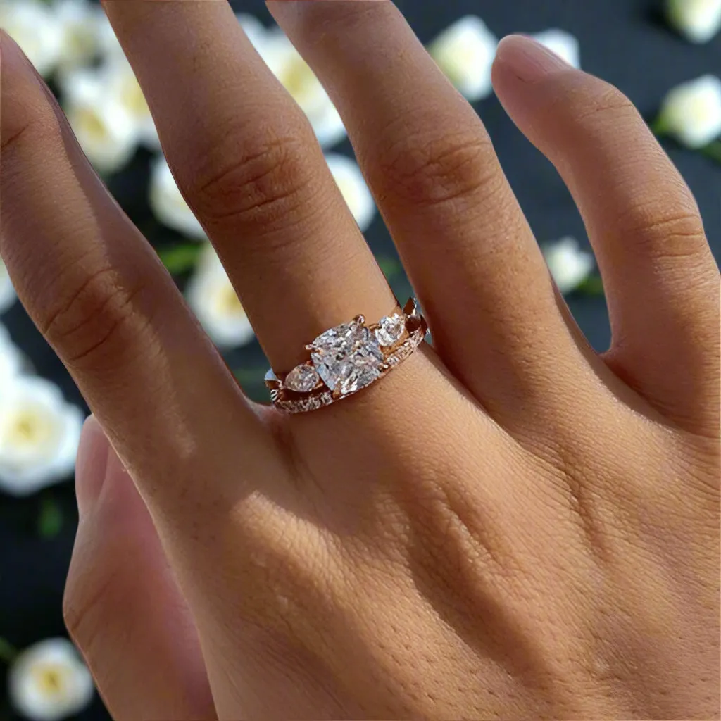 2.0ct Cushion Cut Three Stone Wedding Set