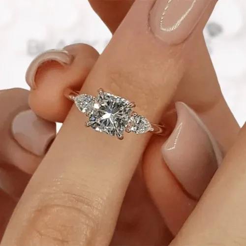 2.0ct Cushion Cut Three Stone Wedding Set