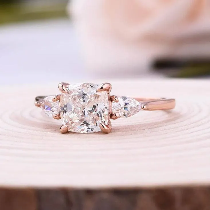 2.0ct Cushion Cut Three Stone Wedding Set