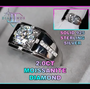 2.0ct Moissanite Ring | Mens Moissanite Ring | Mens Moissanite Diamond Engagement Ring