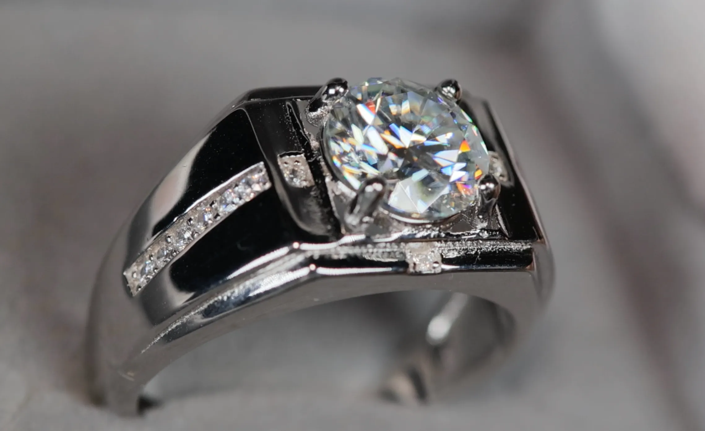 2.0ct Moissanite Ring | Mens Moissanite Ring | Mens Moissanite Diamond Engagement Ring