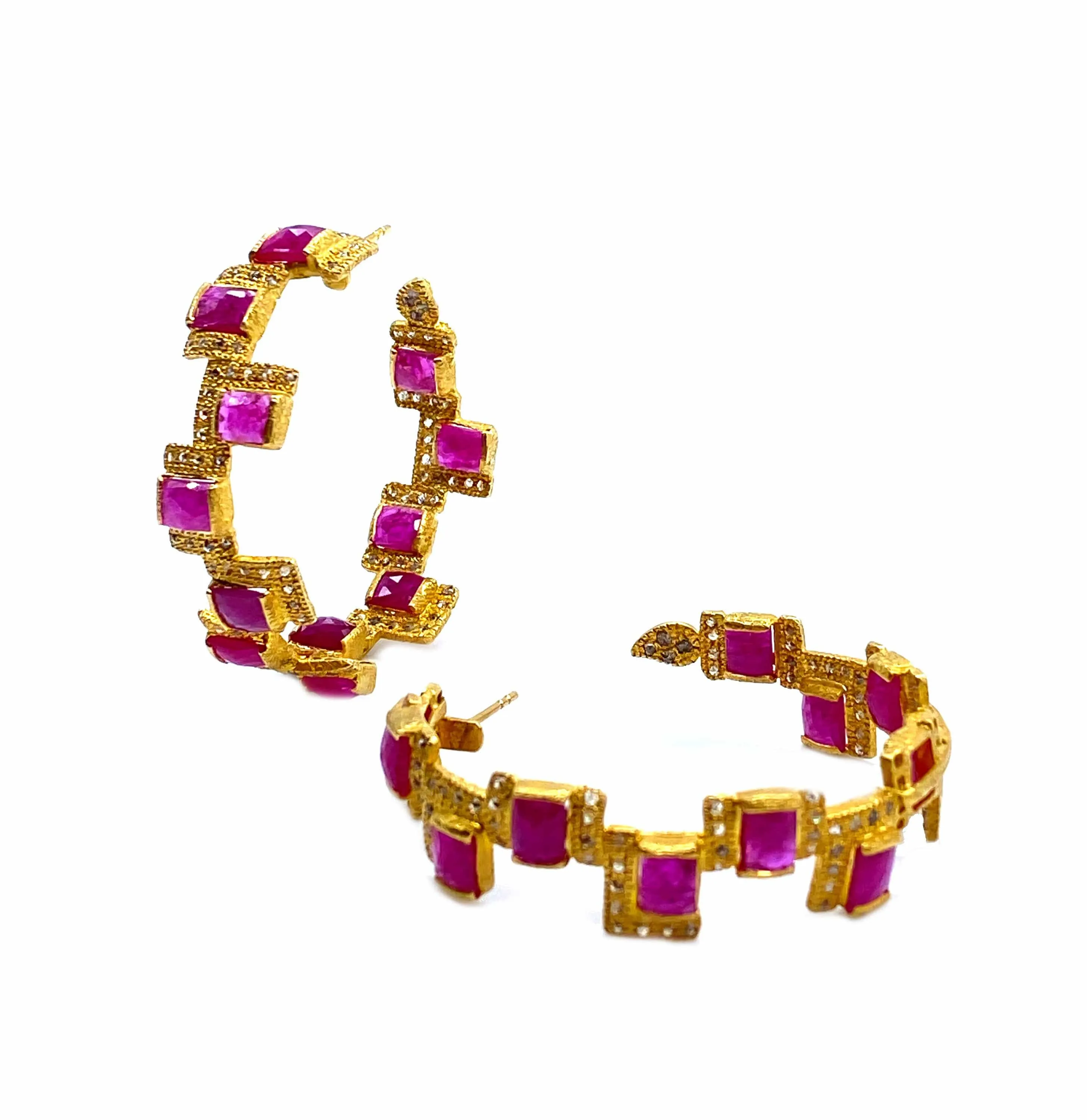 20K Affinity Ruby Mosaic Hoop Earrings