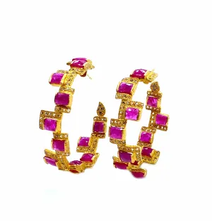 20K Affinity Ruby Mosaic Hoop Earrings