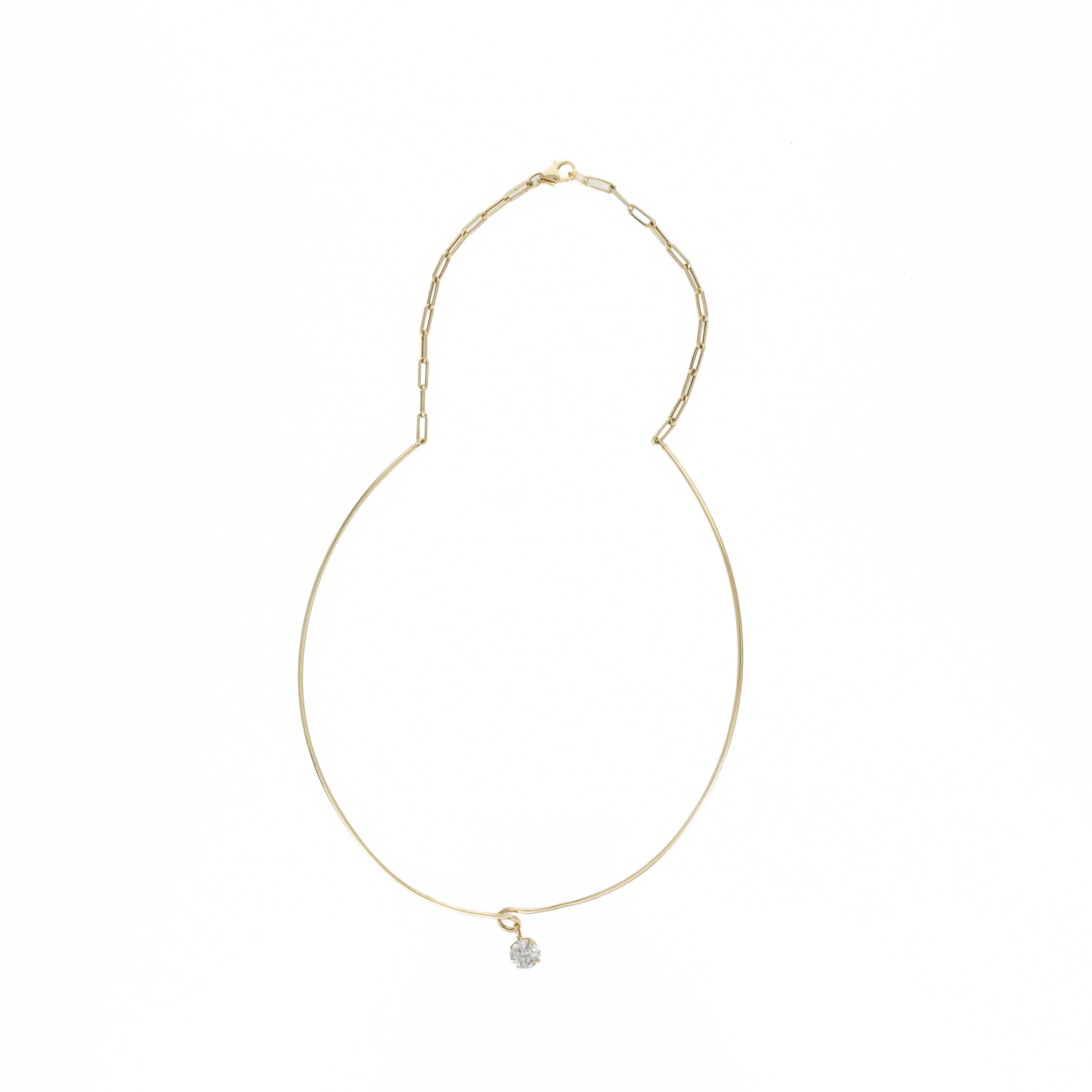 2.26 Carat Old European Diamond 14K Yellow Gold Wire Choker Necklace
