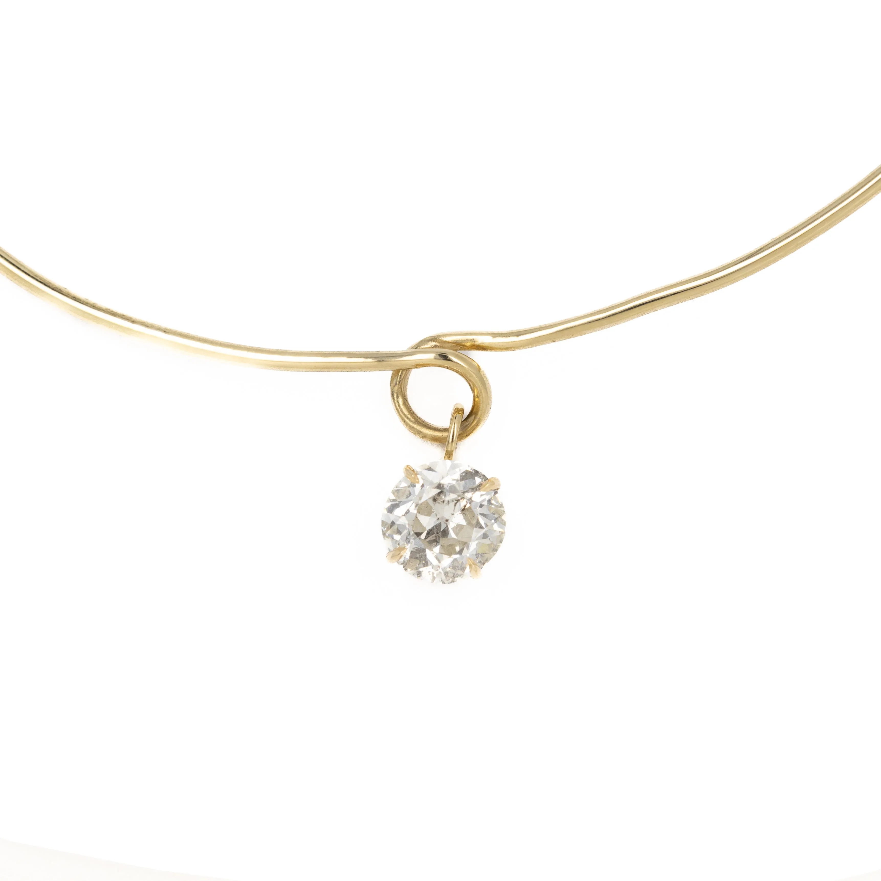 2.26 Carat Old European Diamond 14K Yellow Gold Wire Choker Necklace