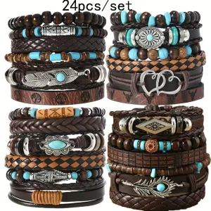 24 Retro Punk Western Cowboy Chain Bracelets Men Women