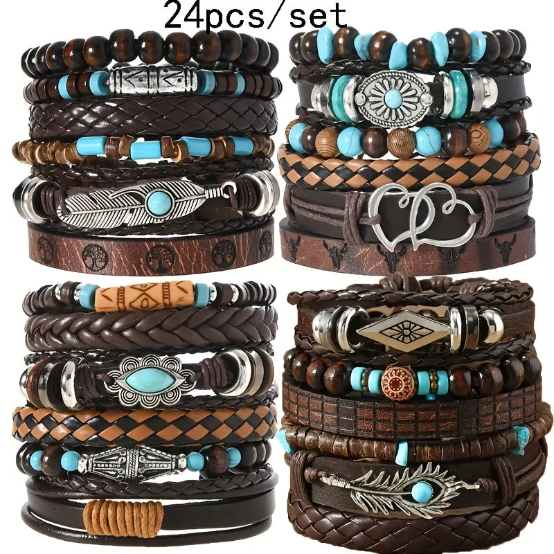 24 Retro Punk Western Cowboy Chain Bracelets Men Women