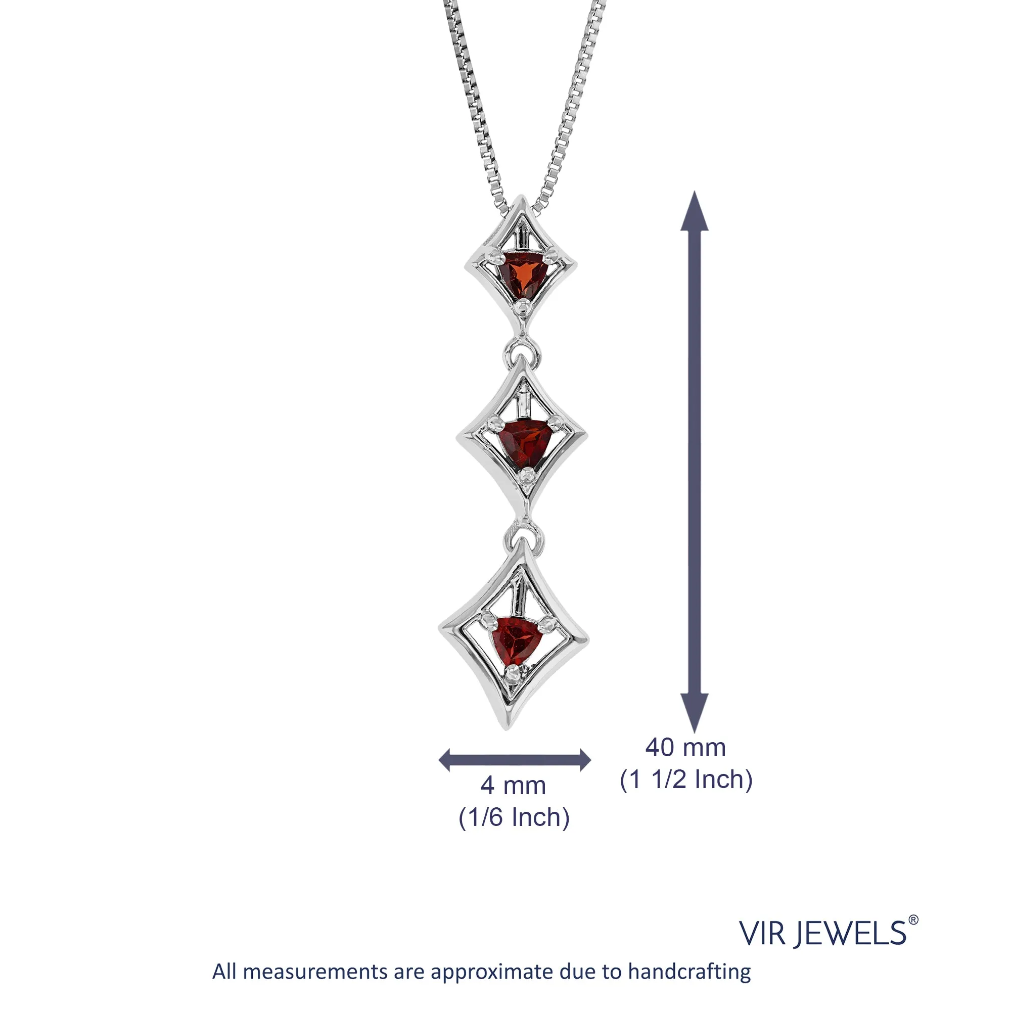 2/5 cttw Pendant Necklace, Garnet Pendant Necklace for Women in .925 Sterling Silver with Rhodium, 18 Inch Chain, Prong Setting